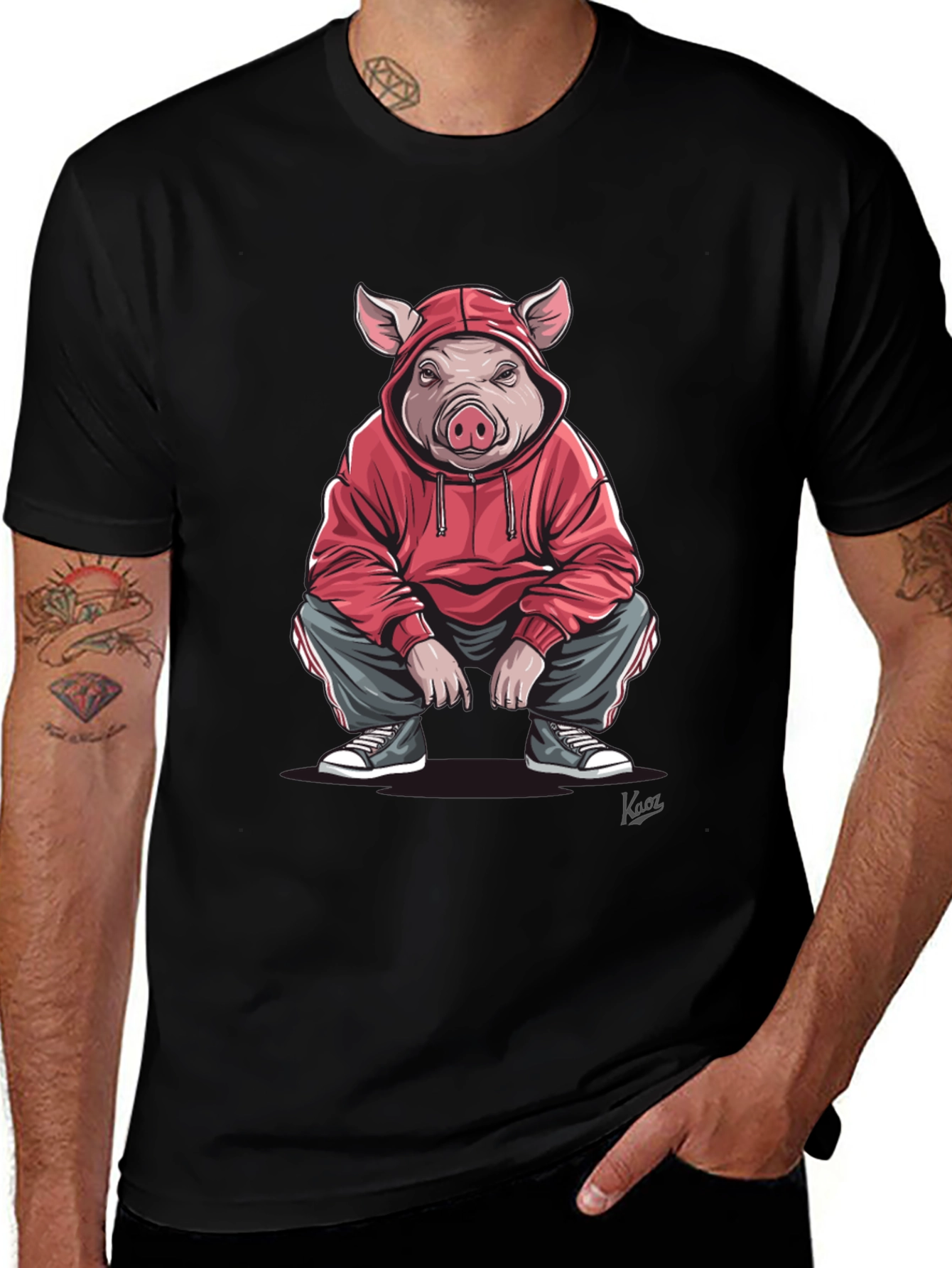 Pig in Hoodie Graphic T-Shirt - Streetwear Style