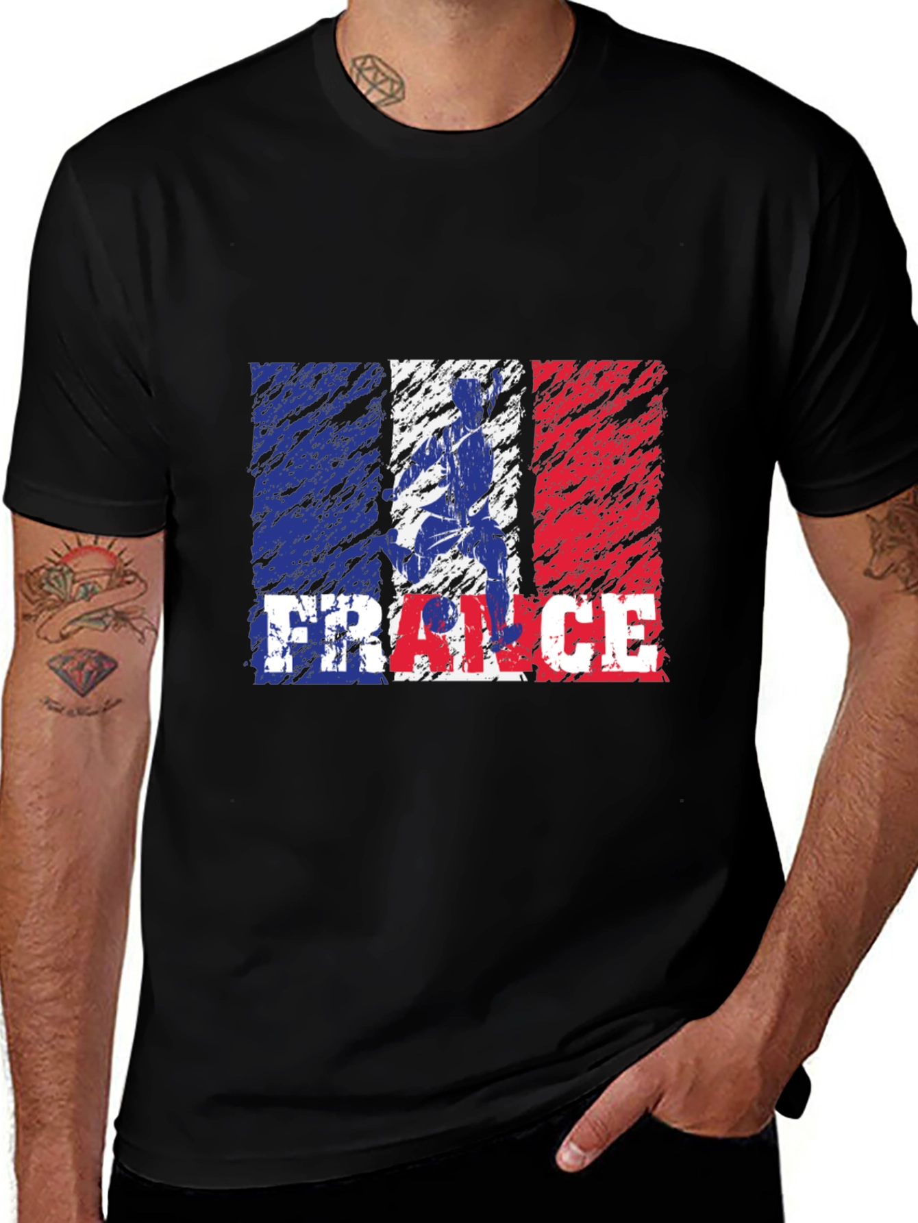 France Flag Graphic Print Black T-Shirt