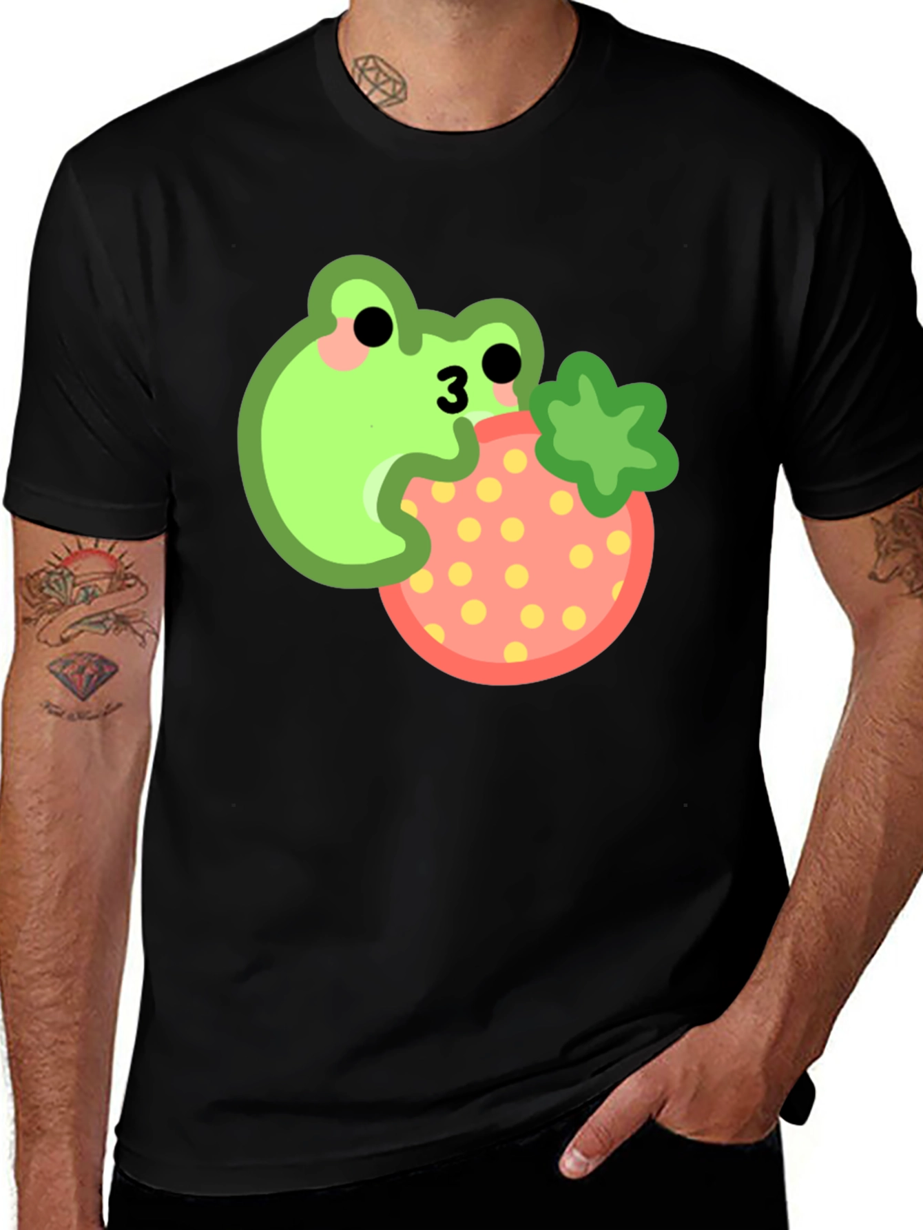 Variant 9 of Frog Eating Strawberry Black T-Shirt