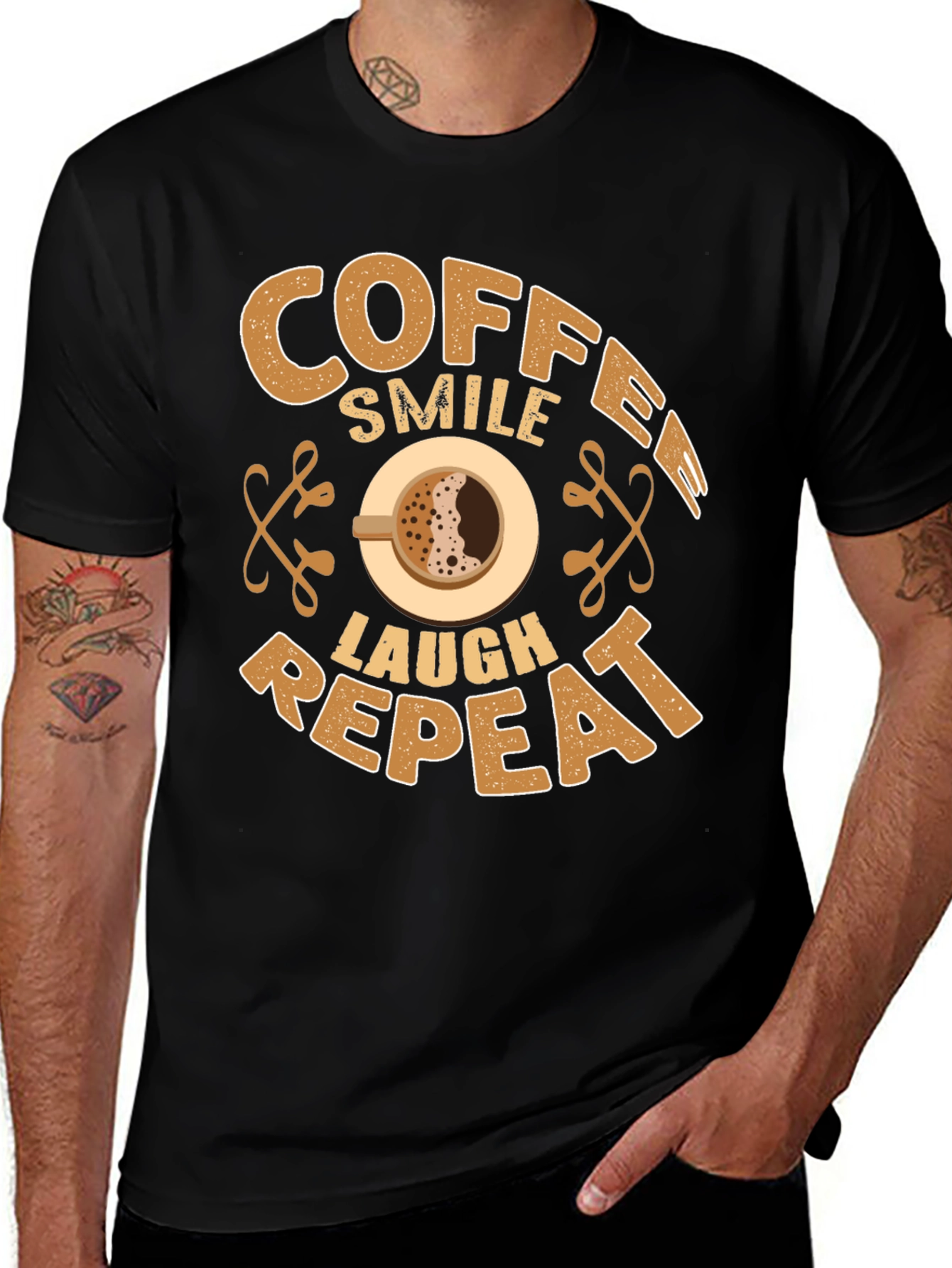 Variant 5 of Coffee Smile Laugh Repeat Black T-Shirt