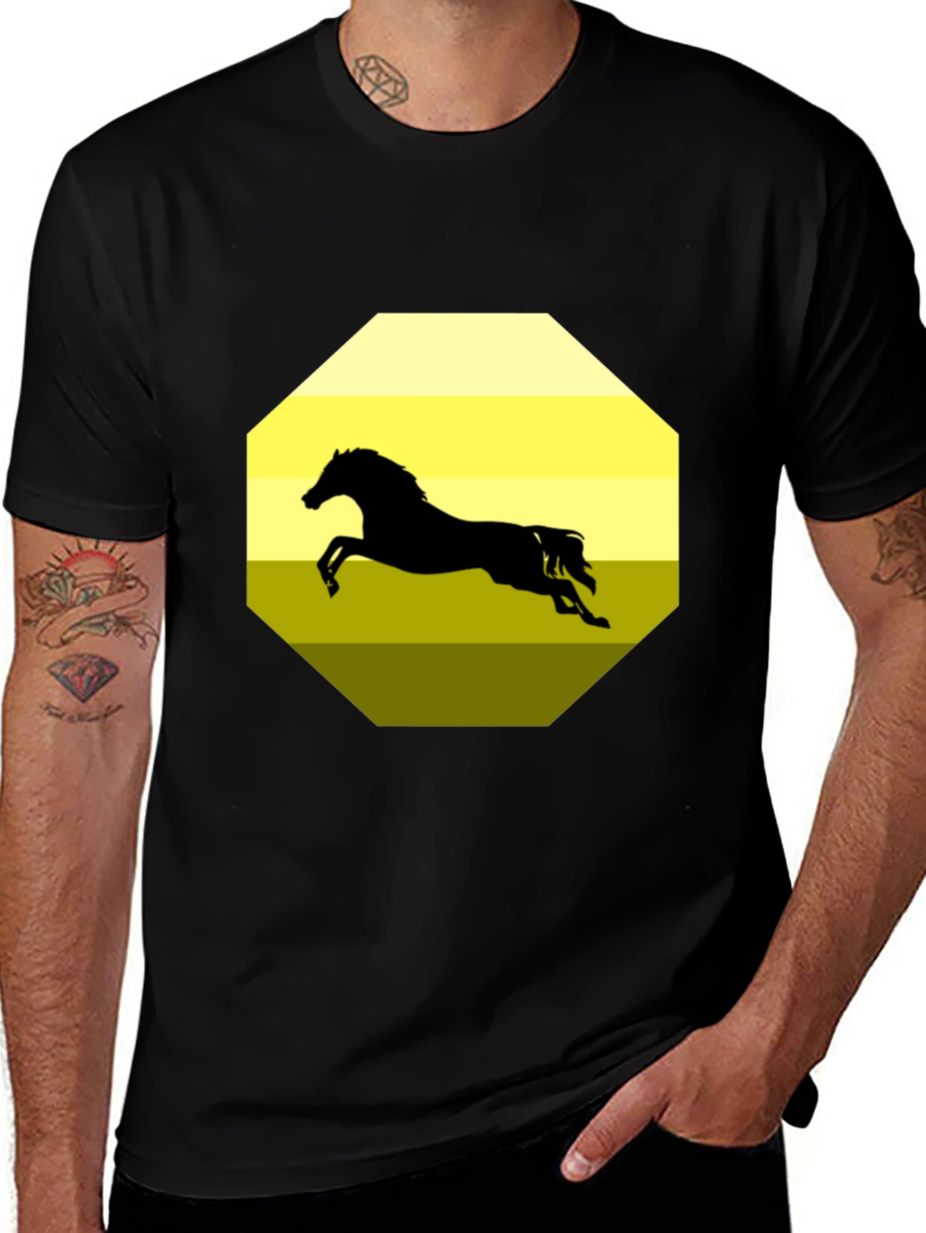 Variant 7 of Horse Silhouette Graphic Tee - Stylish Men's Black T-Shirt