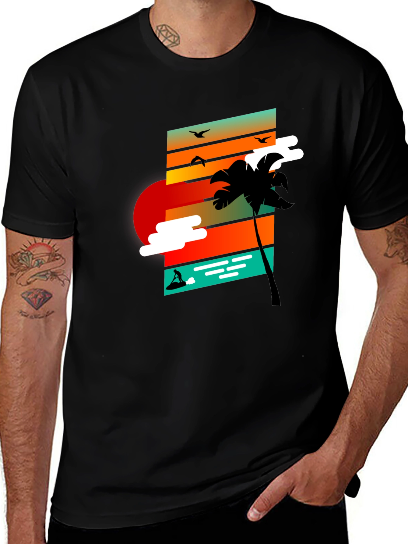 Variant 15 of Retro Sunset Palm Tree Graphic Tee