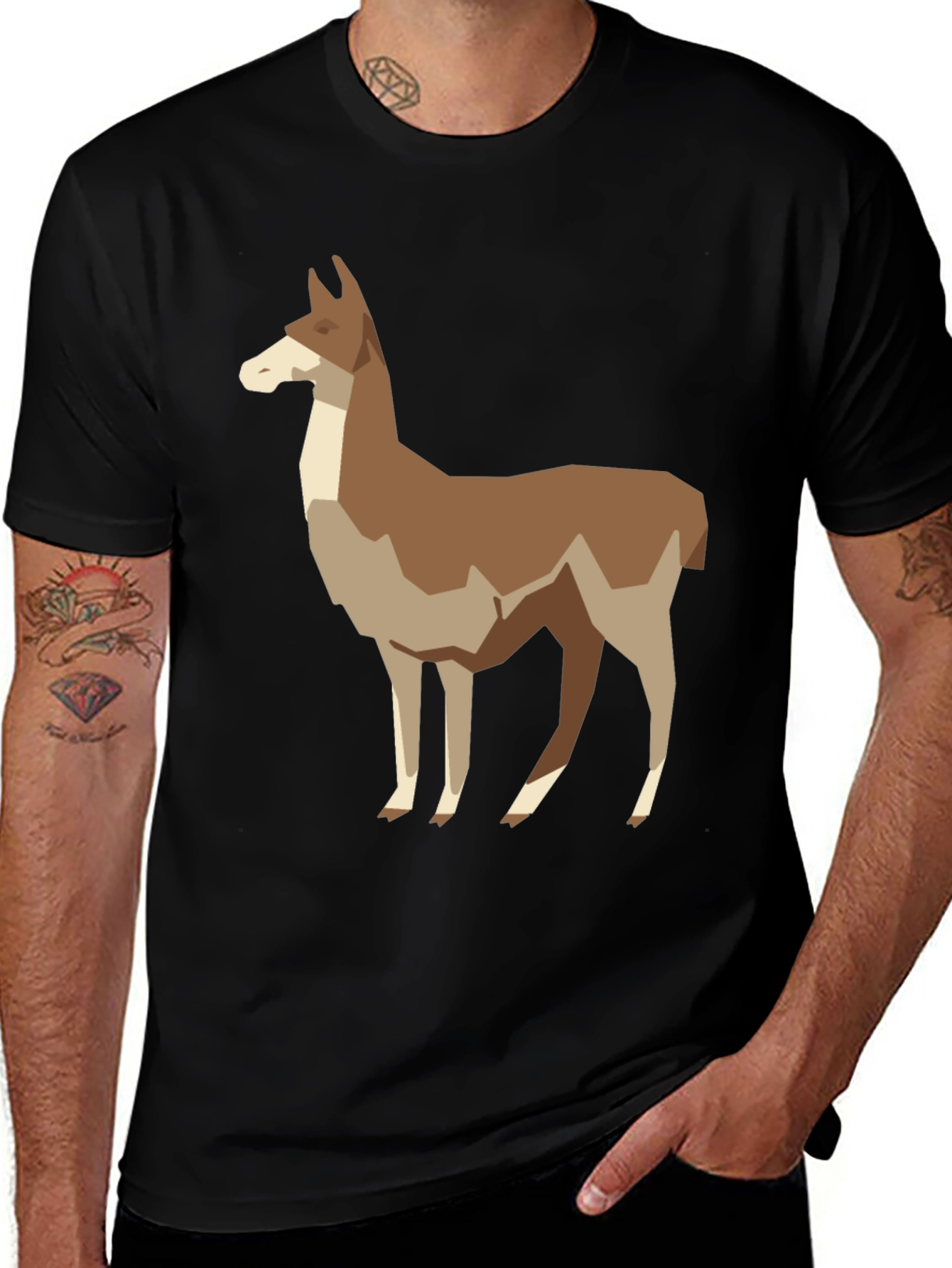 Variant 5 of Geometric Llama Graphic Tee - Men's Black T-Shirt