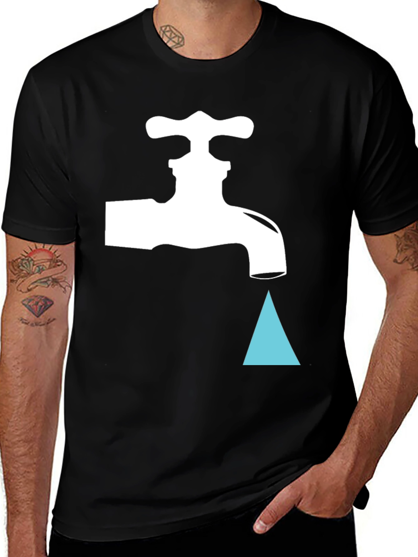 Variant 4 of Leaky Faucet Graphic Tee - Black Cotton T-Shirt