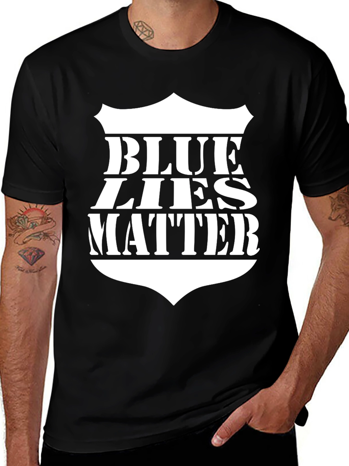 Variant 20 of Blue Lies Matter Graphic Tee - Black Short Sleeve T-Shirt