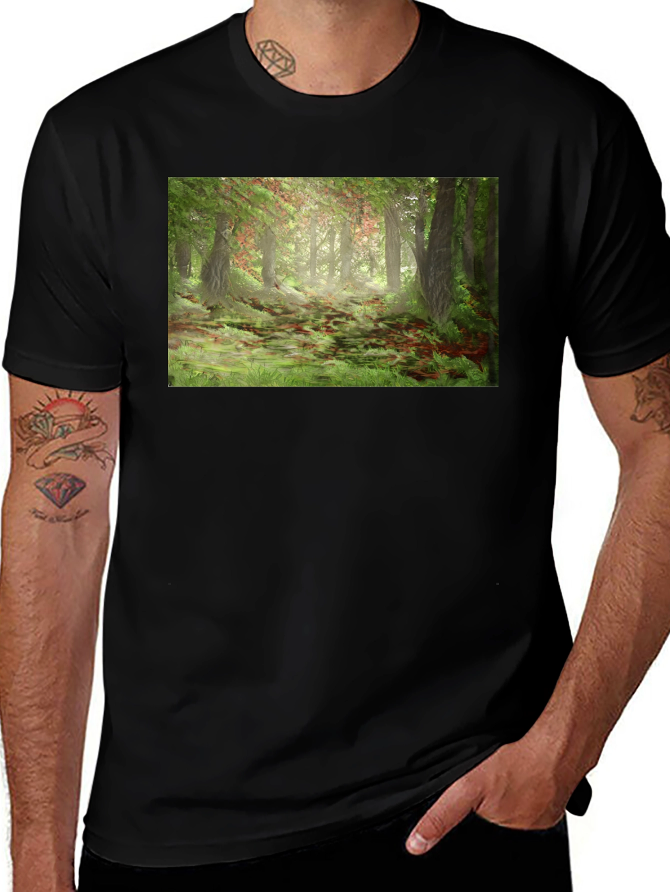 Variant 13 of Forest Scene Graphic T-Shirt - Black