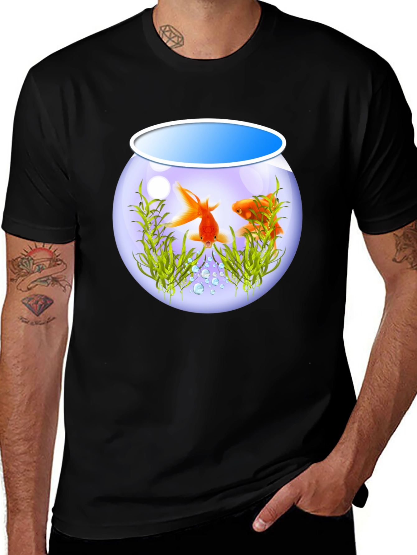 Variant 11 of Goldfish Bowl Graphic Tee - Black Cotton T-Shirt