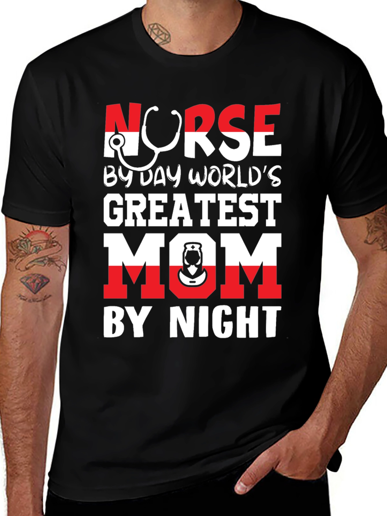 Variant 8 of Nurse Mom Graphic T-Shirt - By Day, By Night!