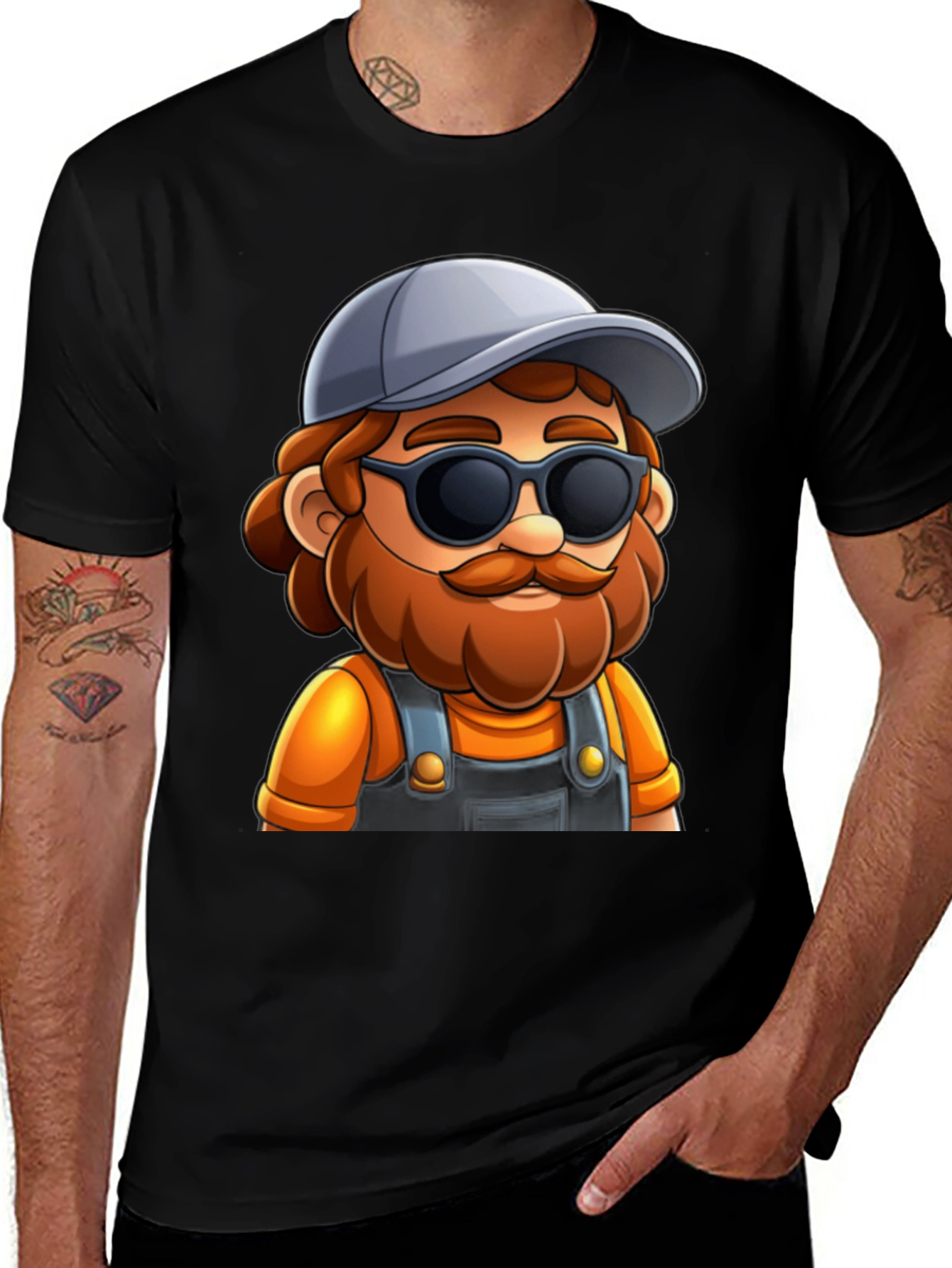 Cartoon Character Graphic Tee - Cool Carpenter Style