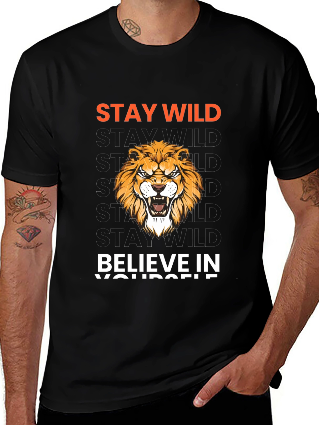 Variant 19 of Stay Wild Lion Graphic Print Black T-Shirt