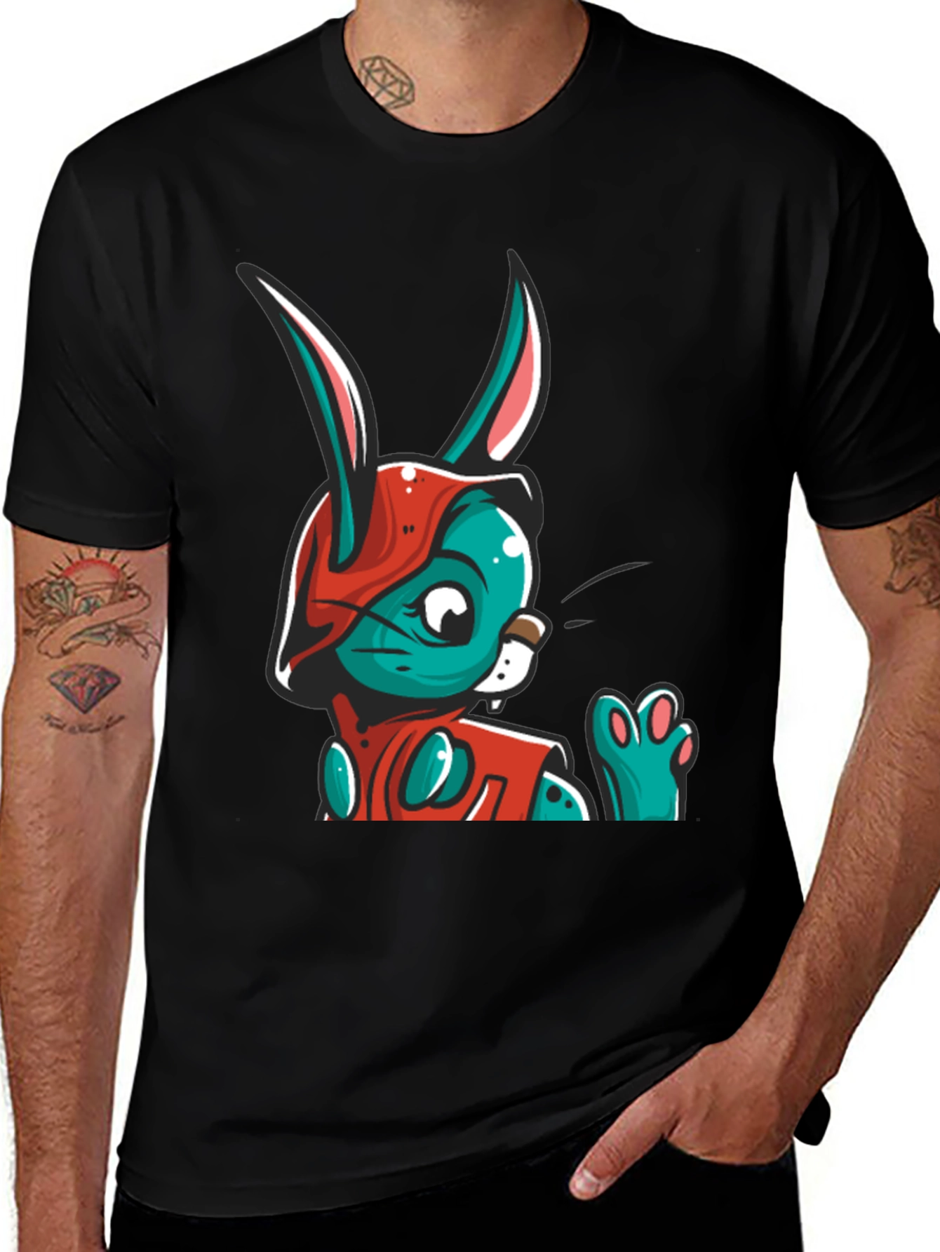 Variant 15 of Cartoon Rabbit Graphic Tee - Black