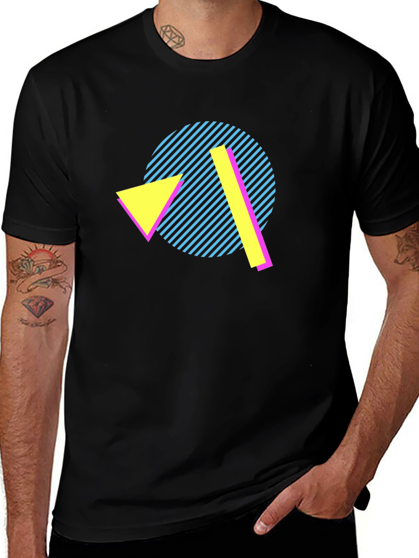 Variant 14 of Retro 80s Geometric T-Shirt - Black