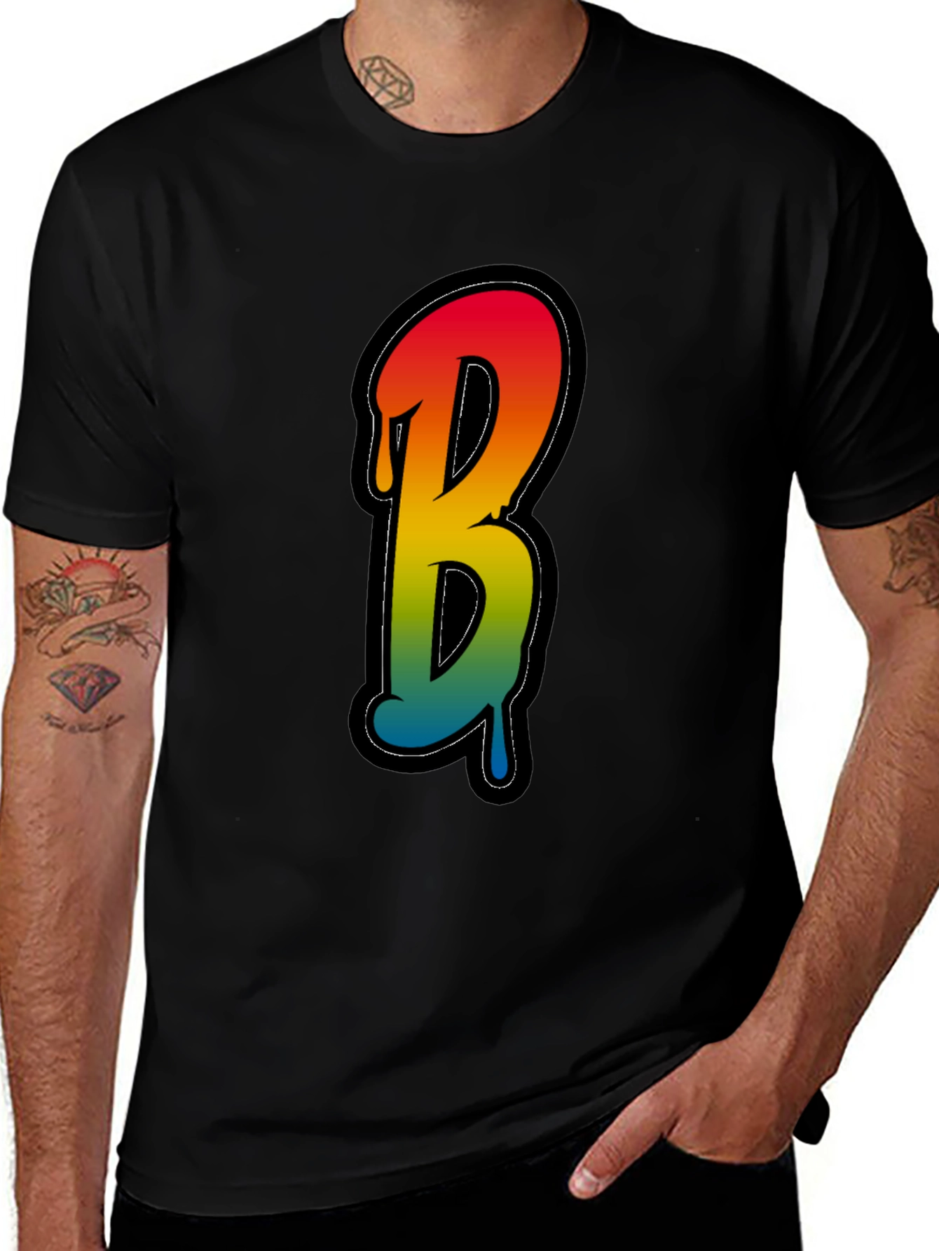 Letter B Drip Graphic Tee - Black
