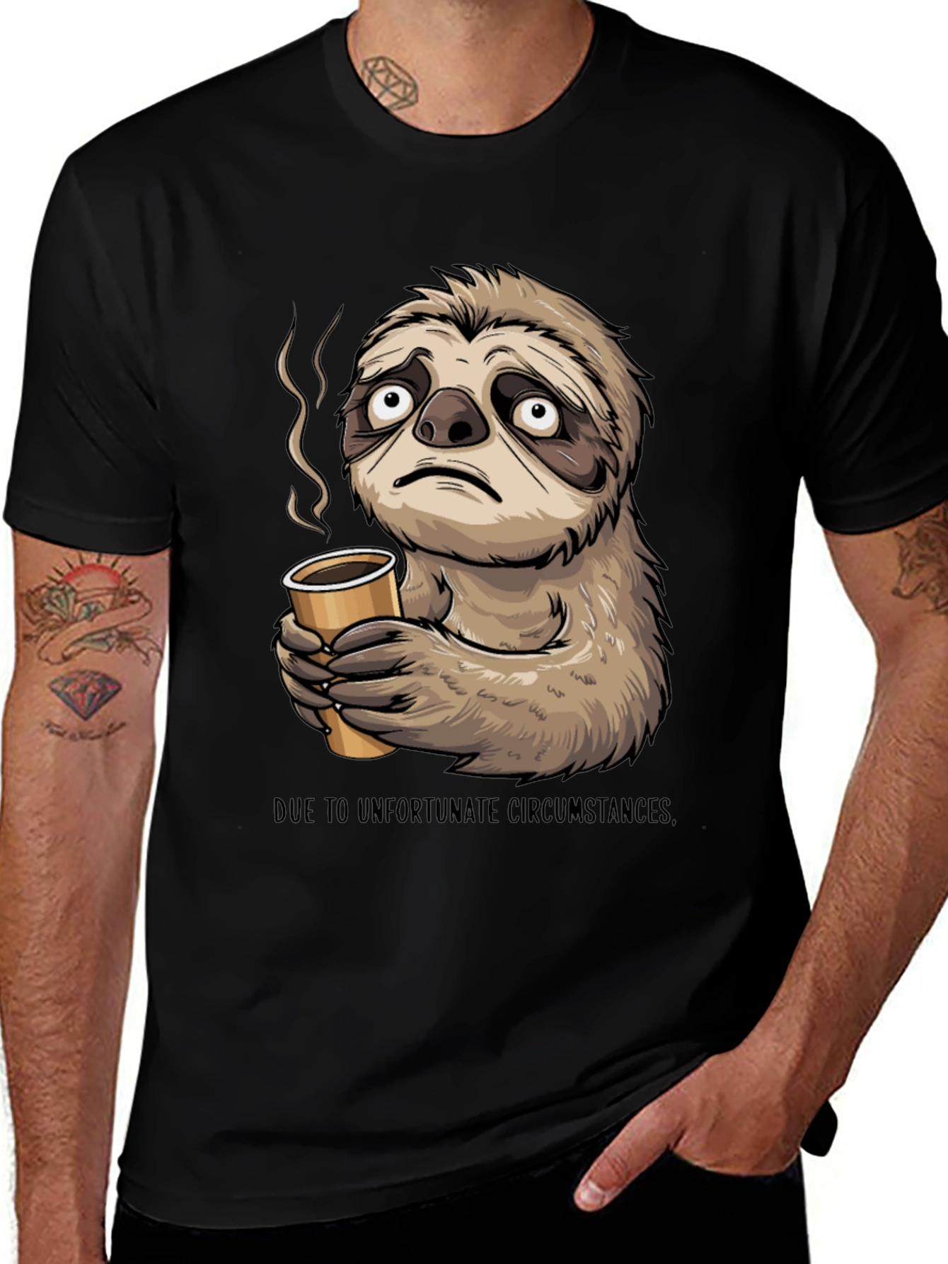 Black Sloth Coffee T-Shirt - Unfortunate Circumstances main image