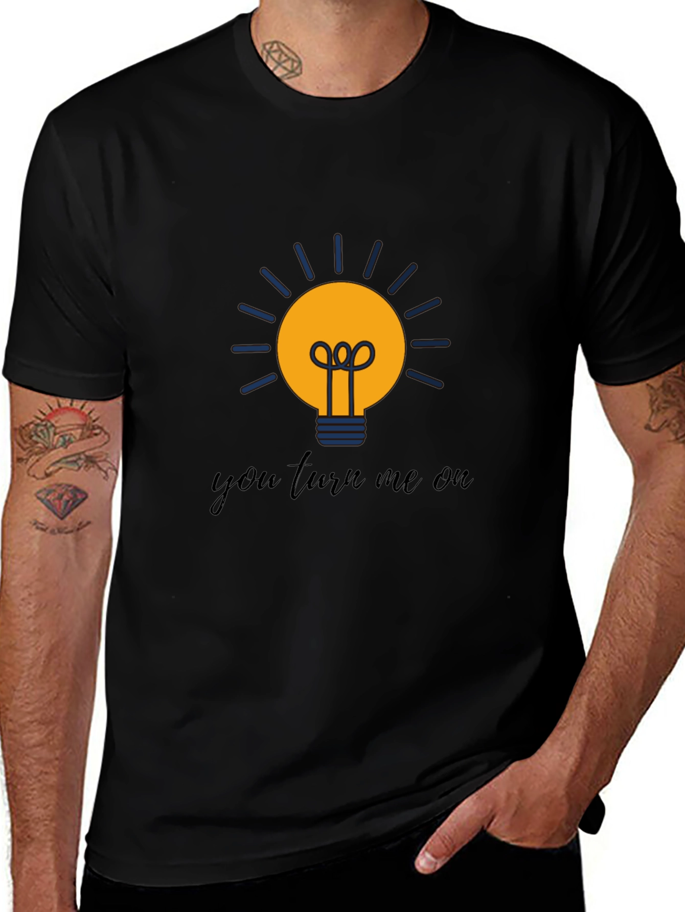 Variant 4 of Humorous "You Turn Me On" Lightbulb Graphic Tee