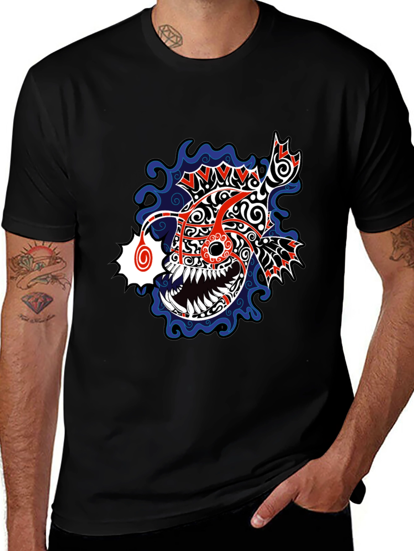 Variant 21 of Angler Fish Graphic Tee - Unique Tribal Art Print