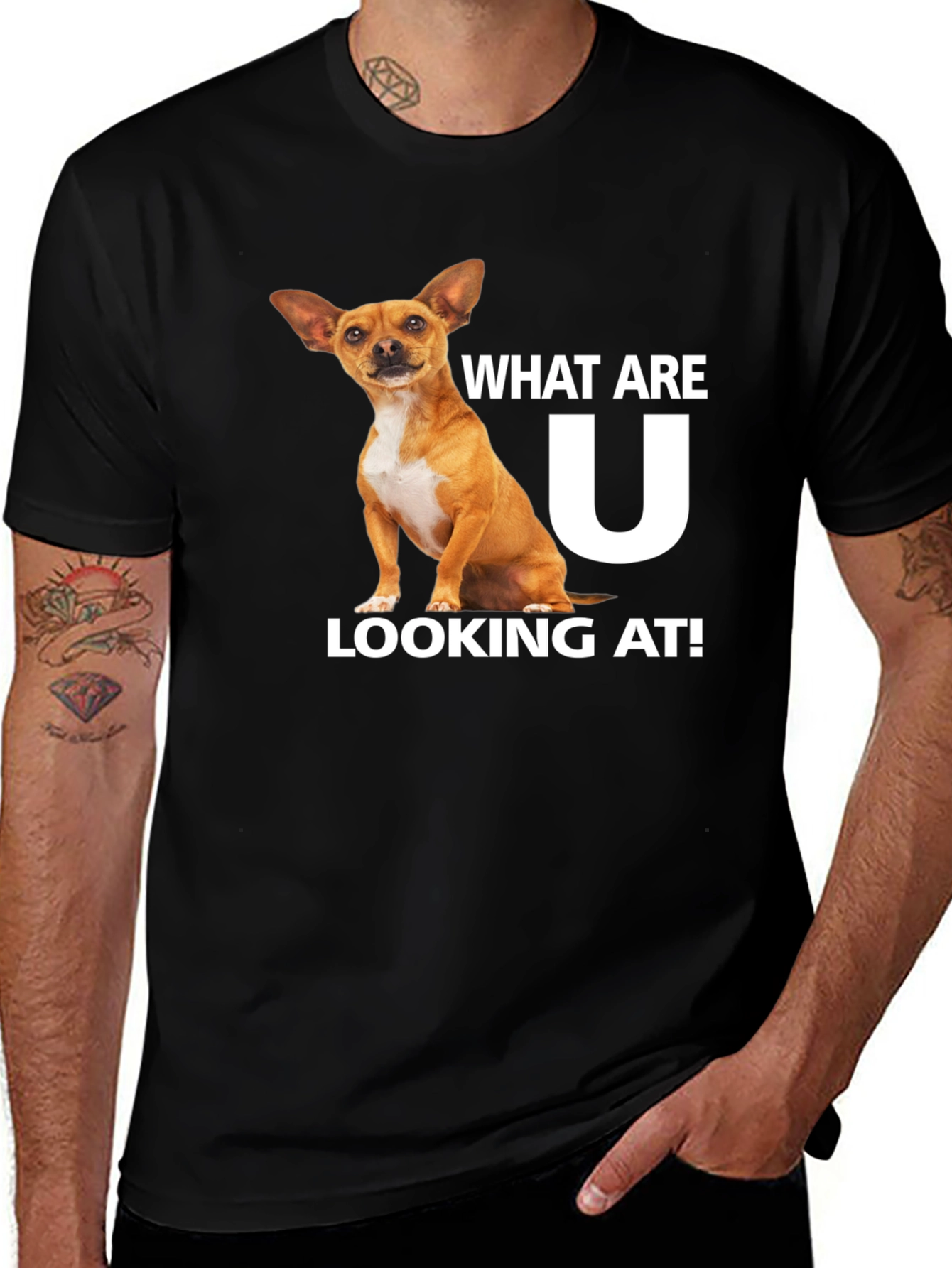 Variant 20 of Funny Dog Graphic Tee - "What Are U Looking At!" T-Shirt