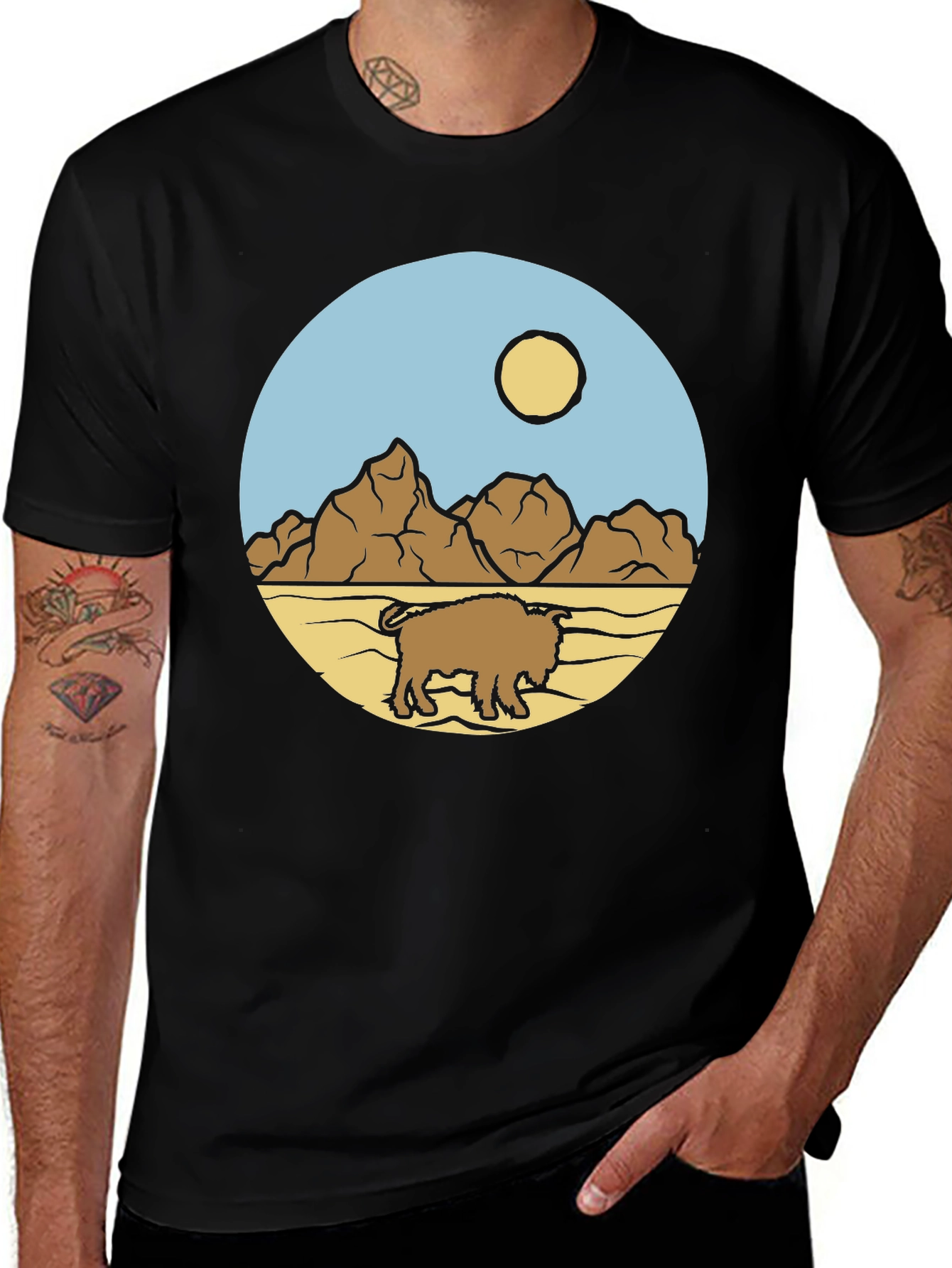 Variant 12 of Buffalo Landscape Graphic Tee - Black Cotton Blend