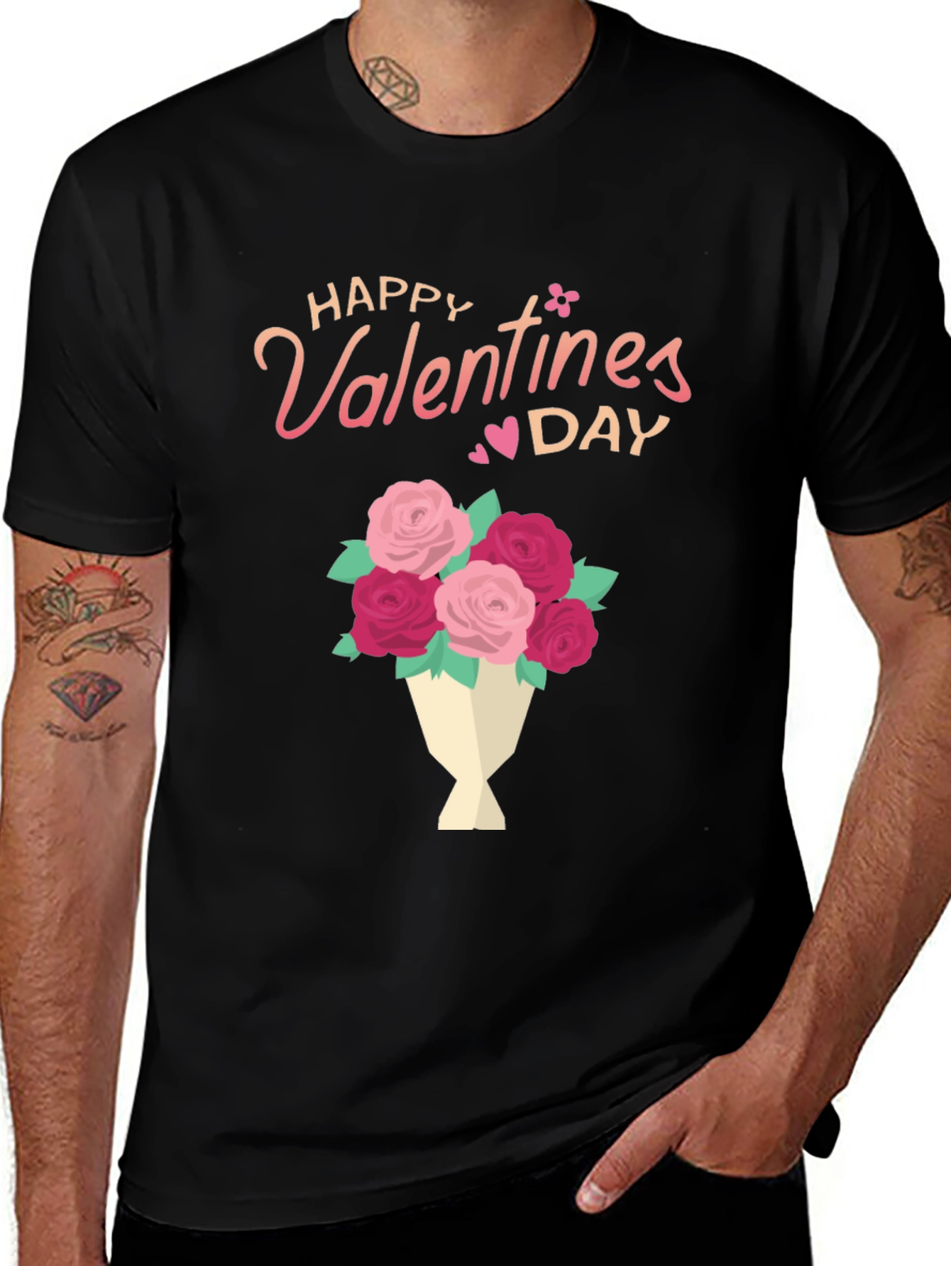 Variant 20 of Happy Valentine's Day Floral Bouquet Black T-Shirt