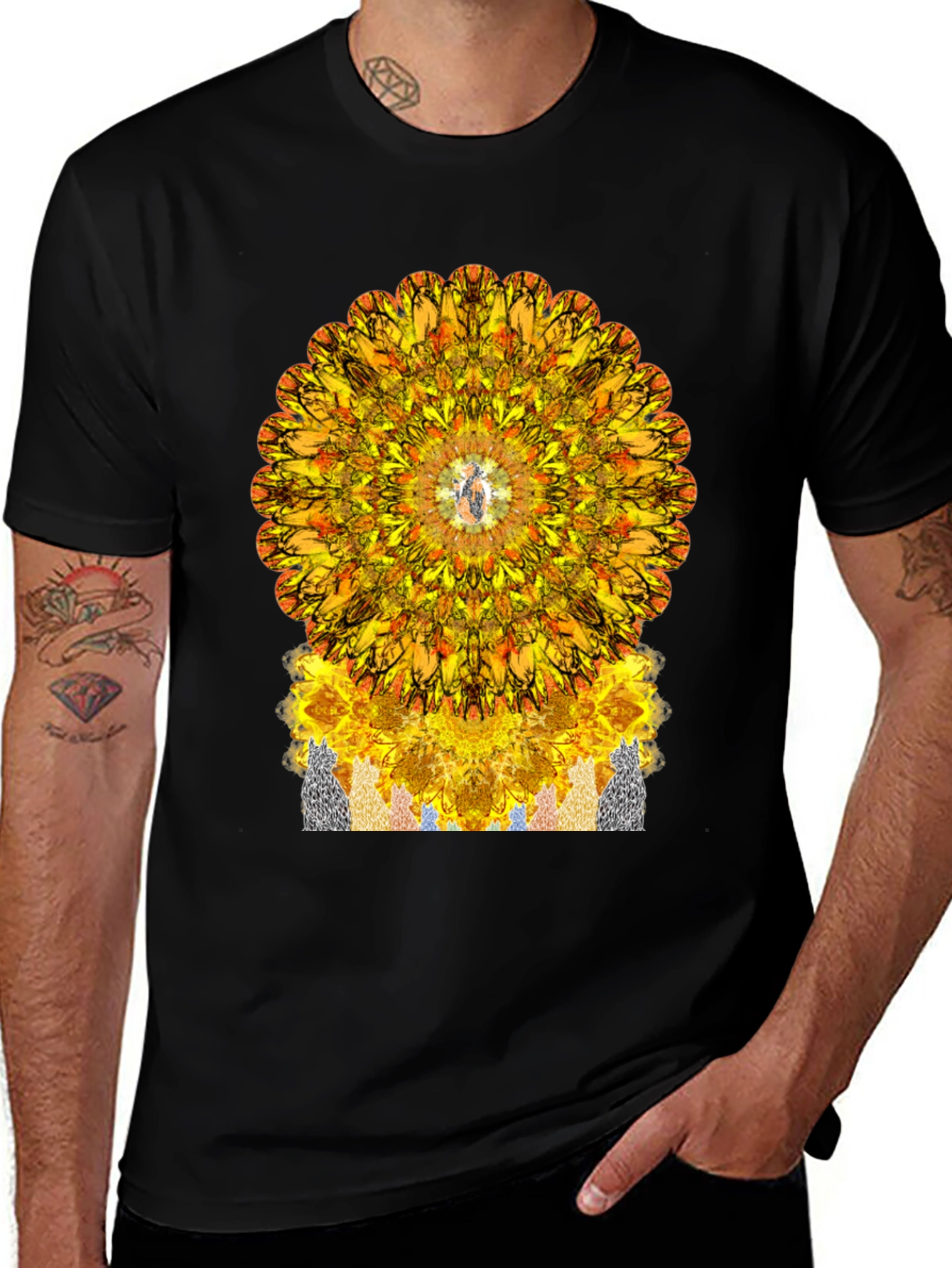 Variant 24 of Vibrant Mandala Graphic Tee - Stylish Black T-Shirt