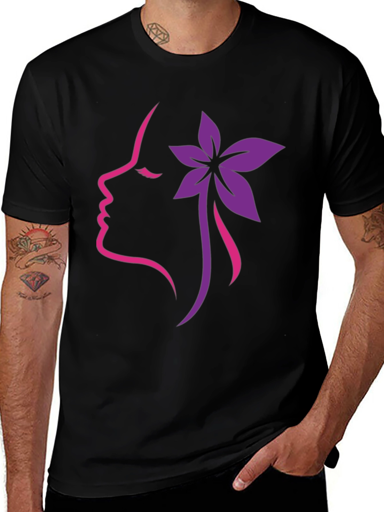 Variant 26 of Floral Silhouette Graphic Tee - Black Cotton Blend