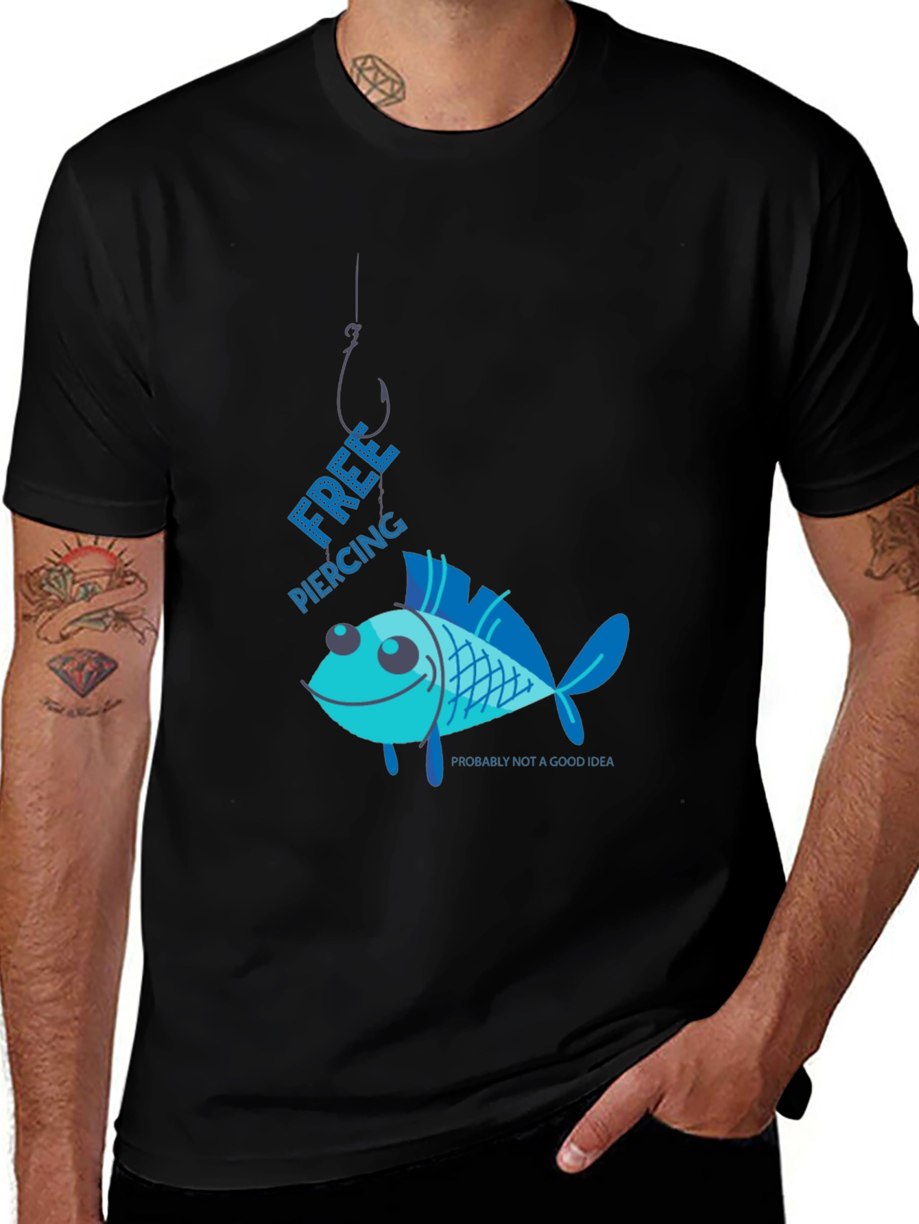 Free Piercing Fish Graphic T-Shirt Humor Tee