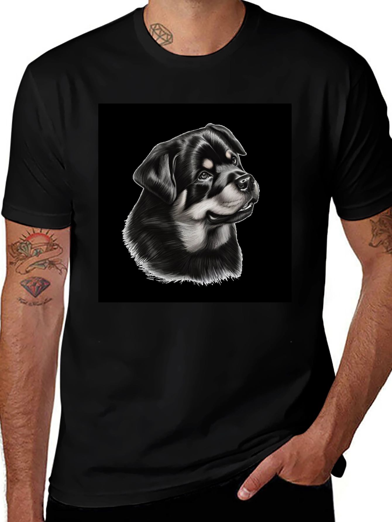 Variant 12 of Rottweiler Dog Graphic T-Shirt - Men's Black Tee