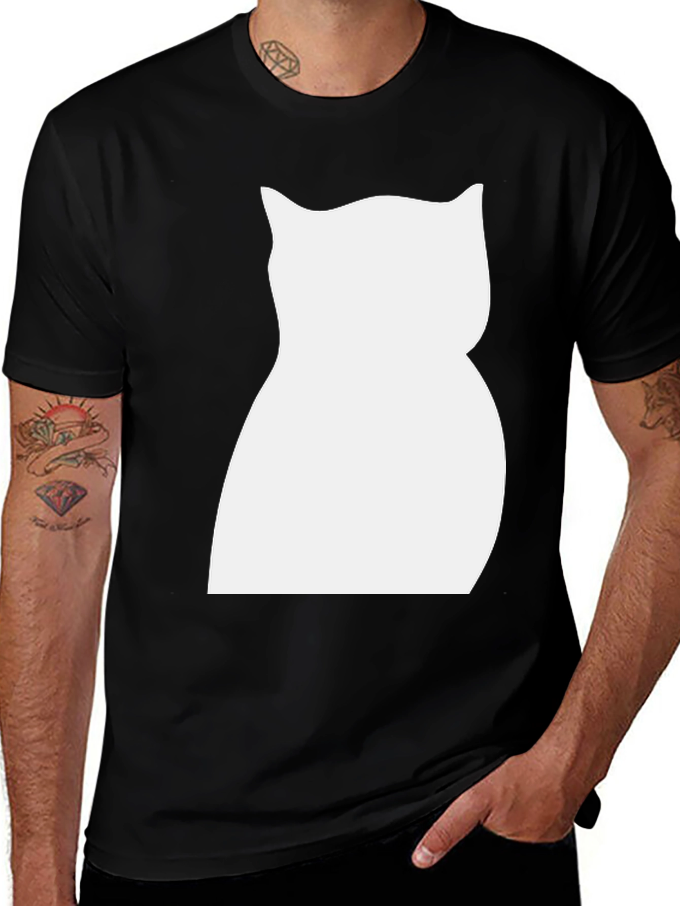 Variant 10 of Cat Silhouette Graphic Tee - Black Cotton Shirt
