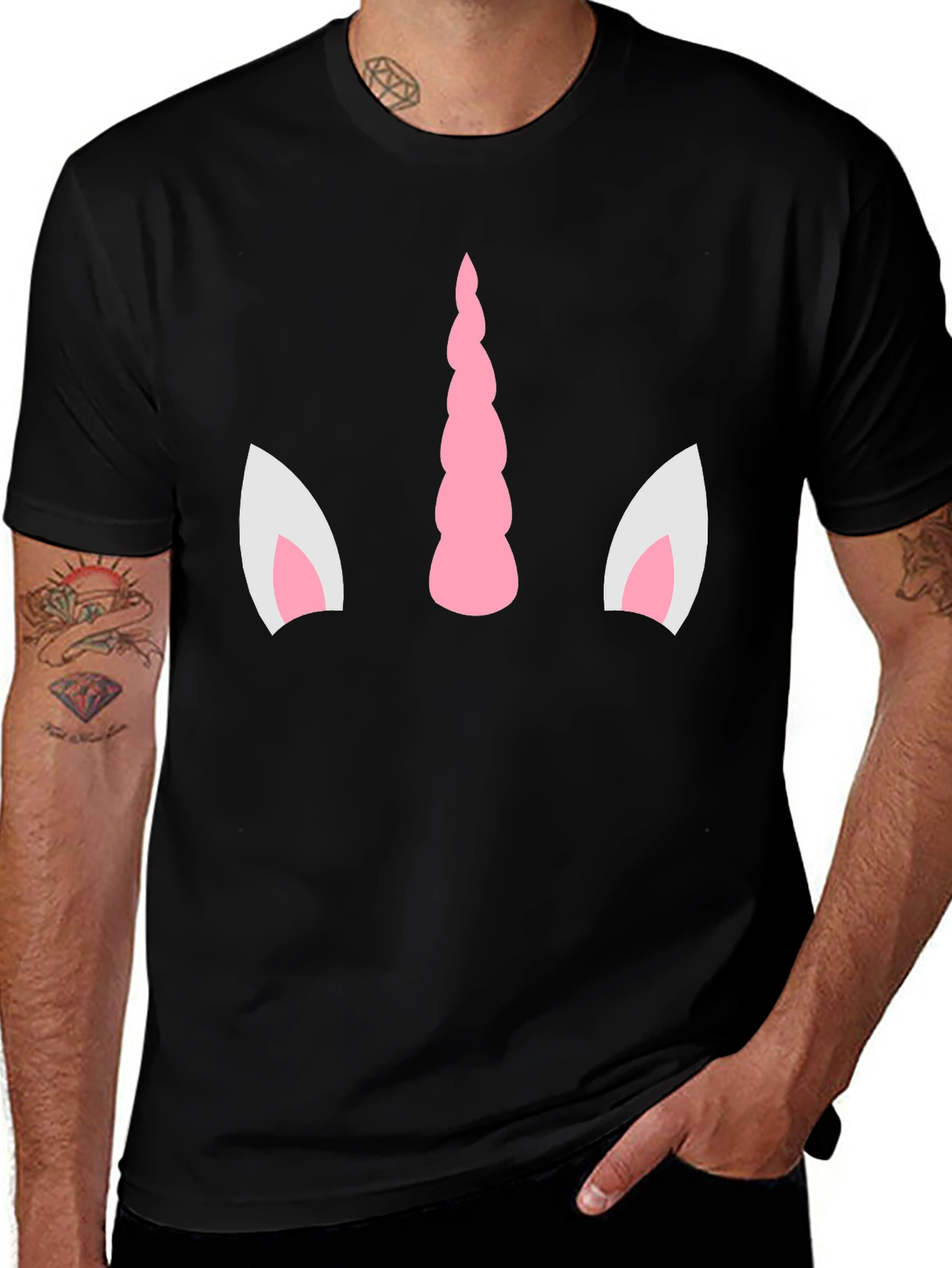 Variant 18 of Unicorn Face Graphic Tee - Black Cotton T-Shirt