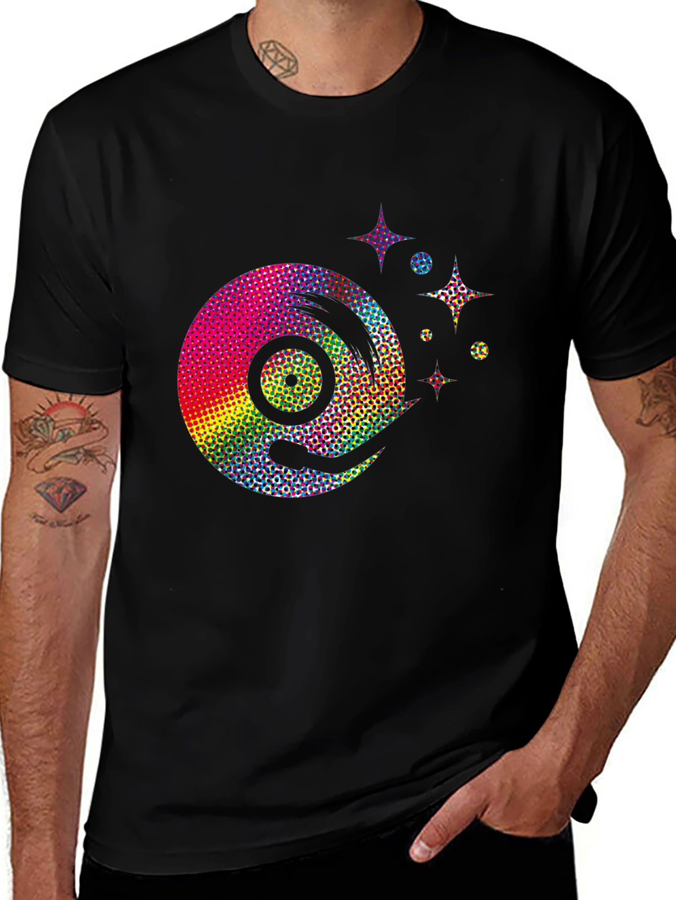 Variant 30 of Retro Rainbow Vinyl Record Graphic Tee - Black