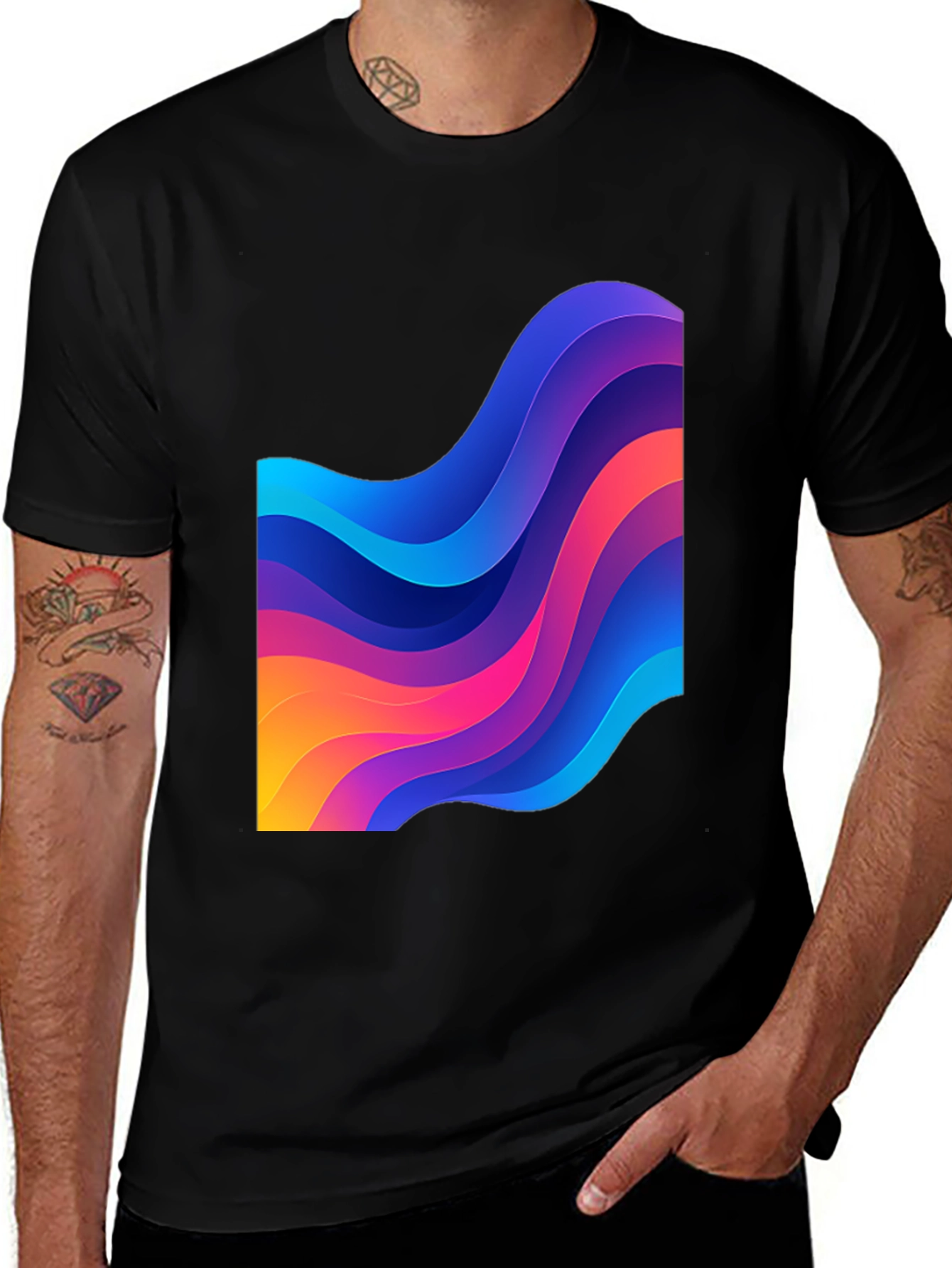 Variant 26 of Abstract Wave Graphic Black T-Shirt