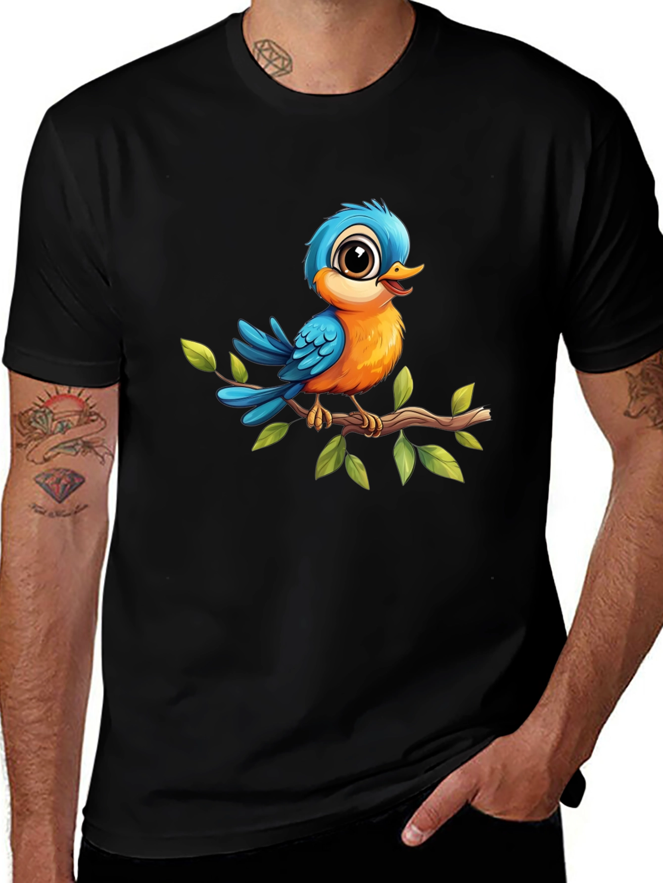 Variant 16 of Cute Cartoon Bird T-Shirt - Unisex Black Tee