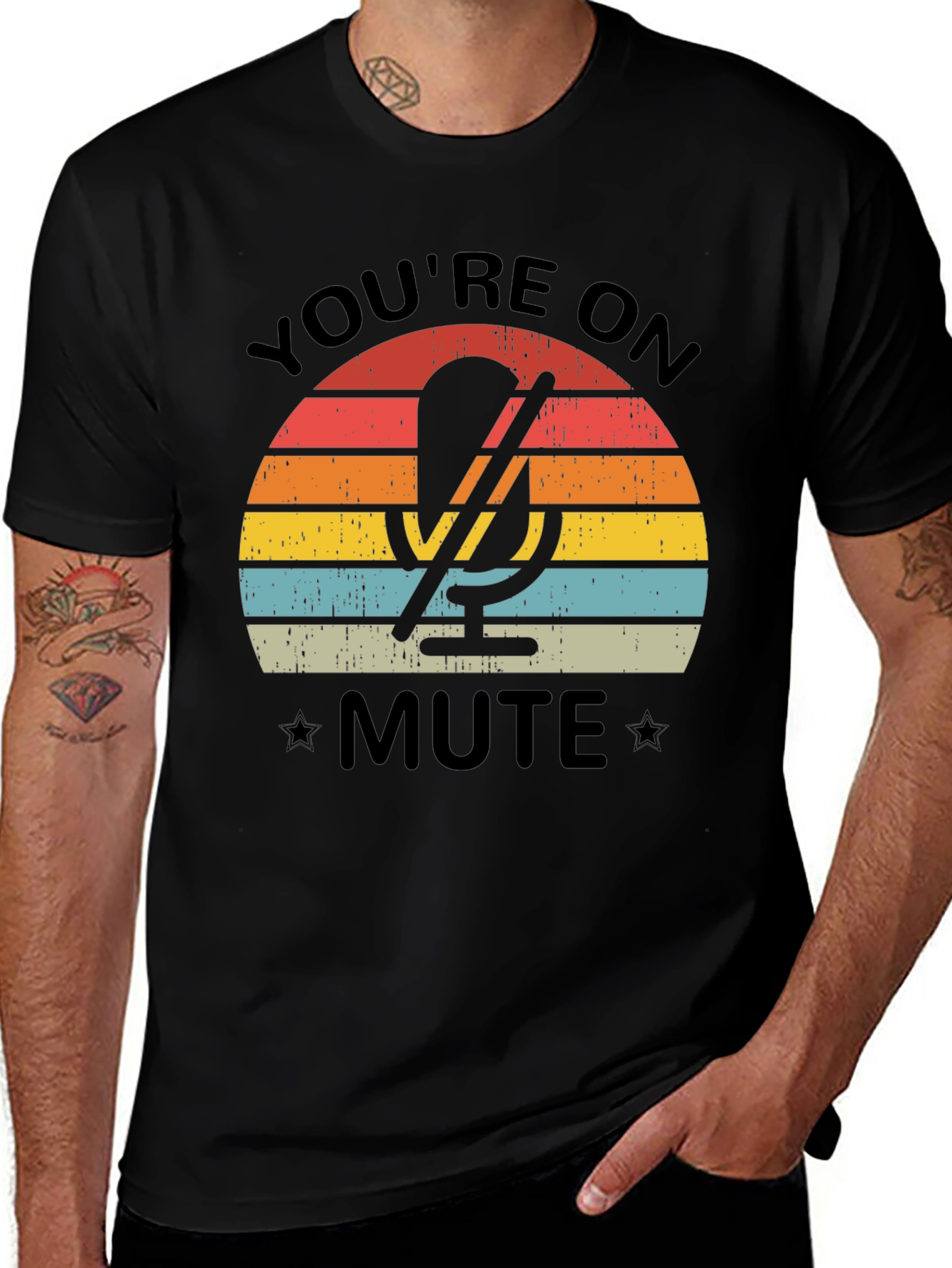 Variant 17 of You're On Mute Black T-Shirt - Retro Microphone Design