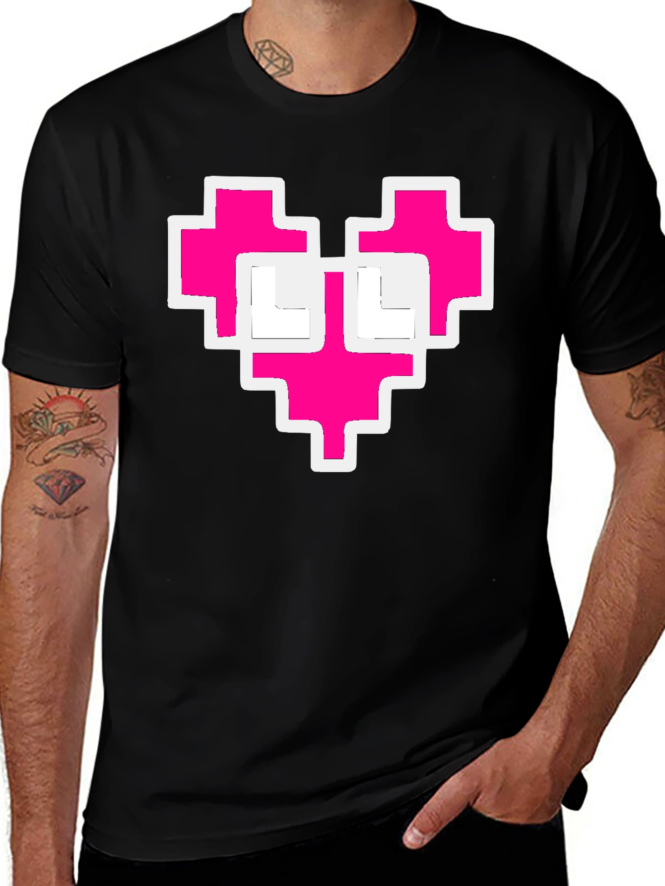 Variant 24 of Pixel Heart T-Shirt - Black Cotton Tee