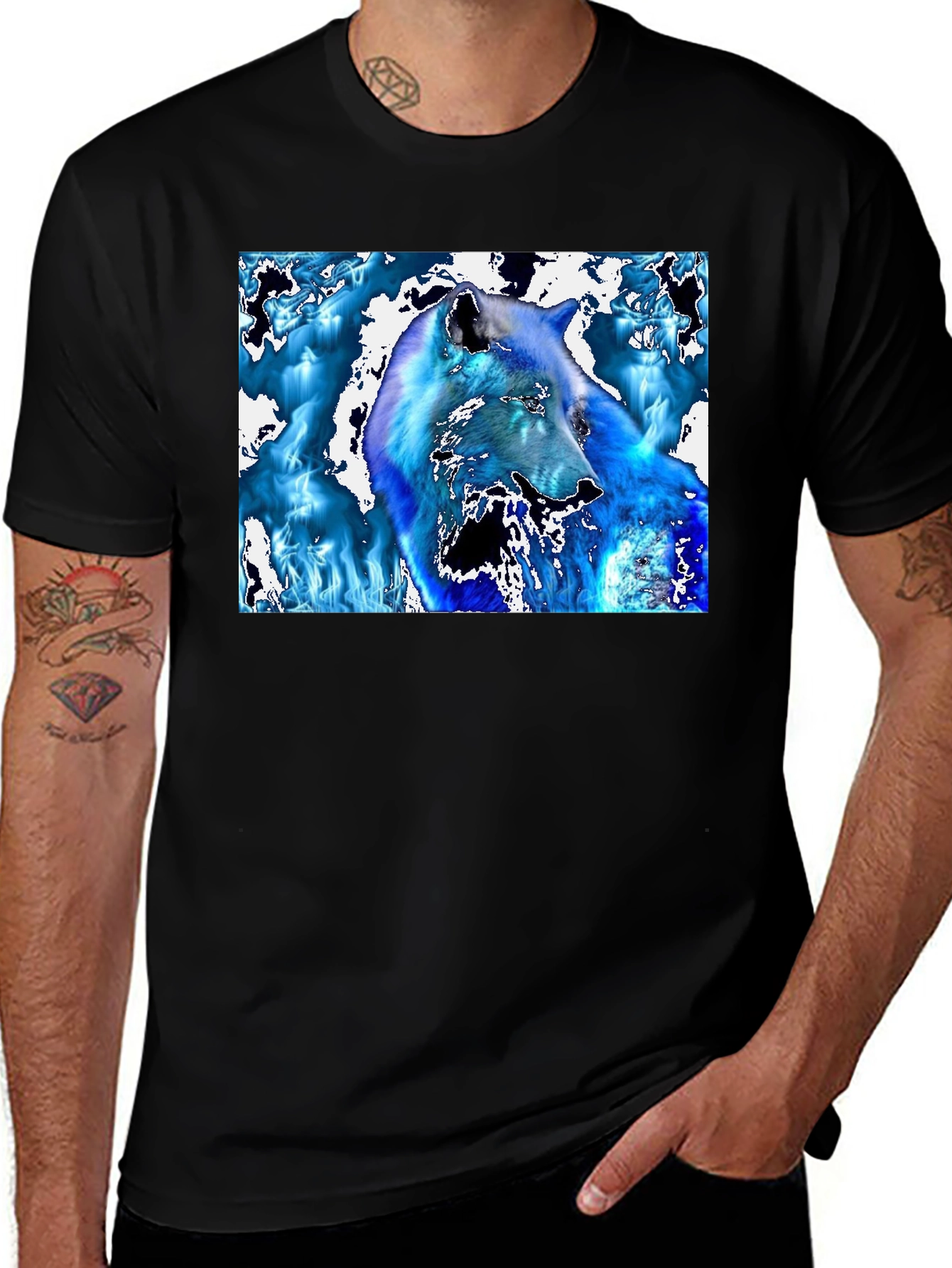 Variant 18 of Blue Wolf Graphic Print Black T-Shirt