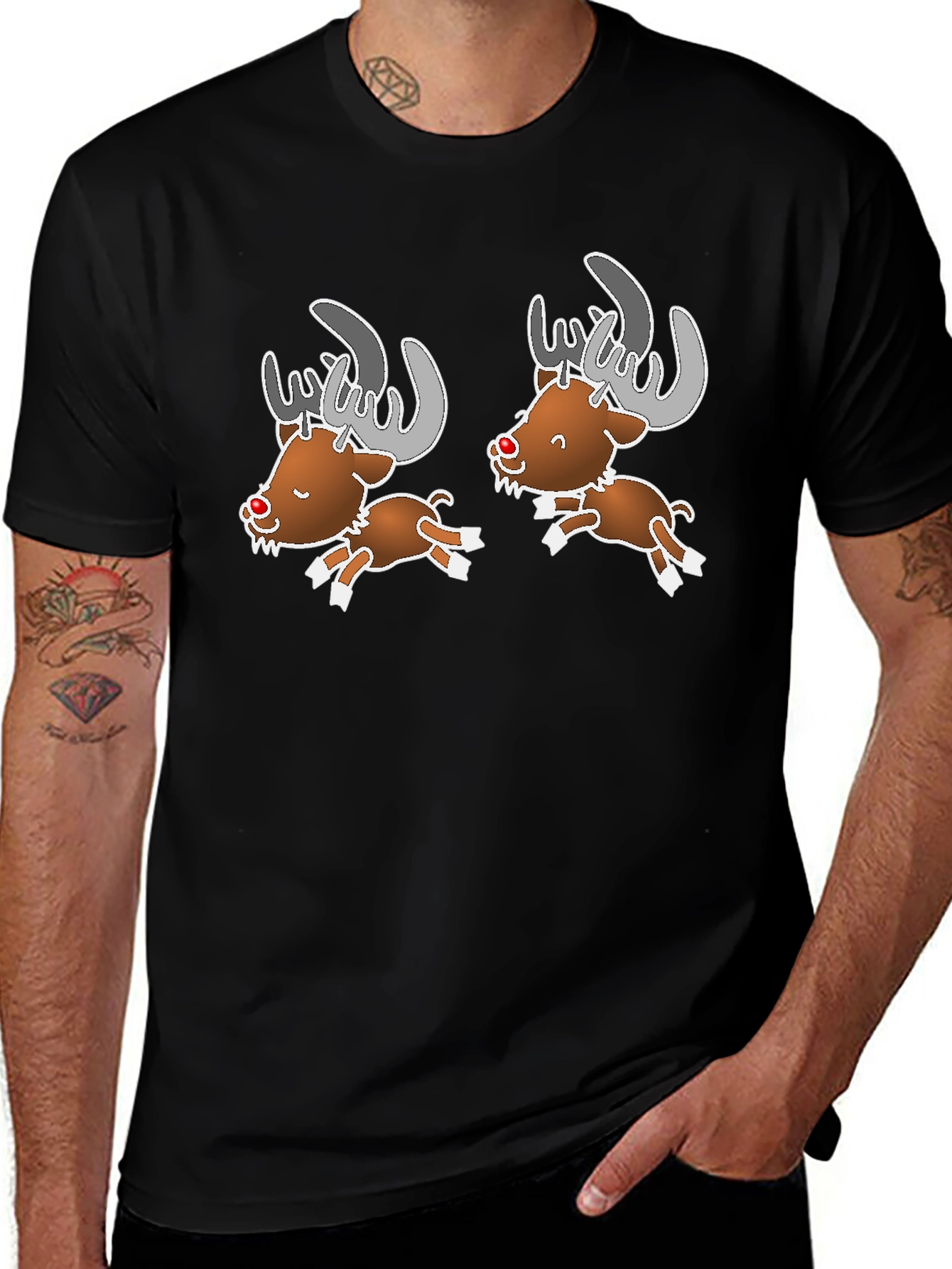 Black Cartoon Reindeer Graphic Tee main image
