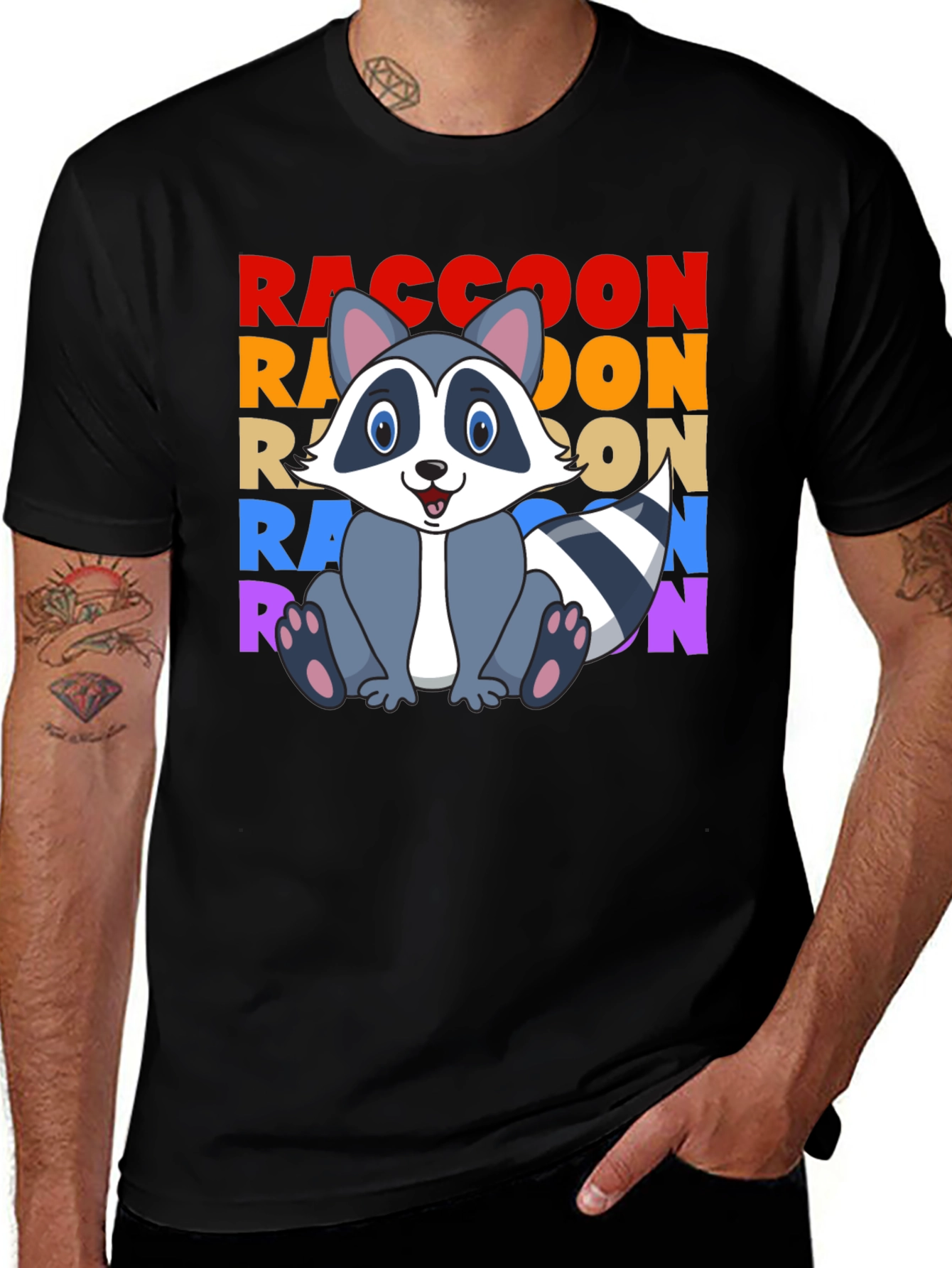Variant 24 of Raccoon Cartoon Graphic Tee - Unisex Black T-Shirt