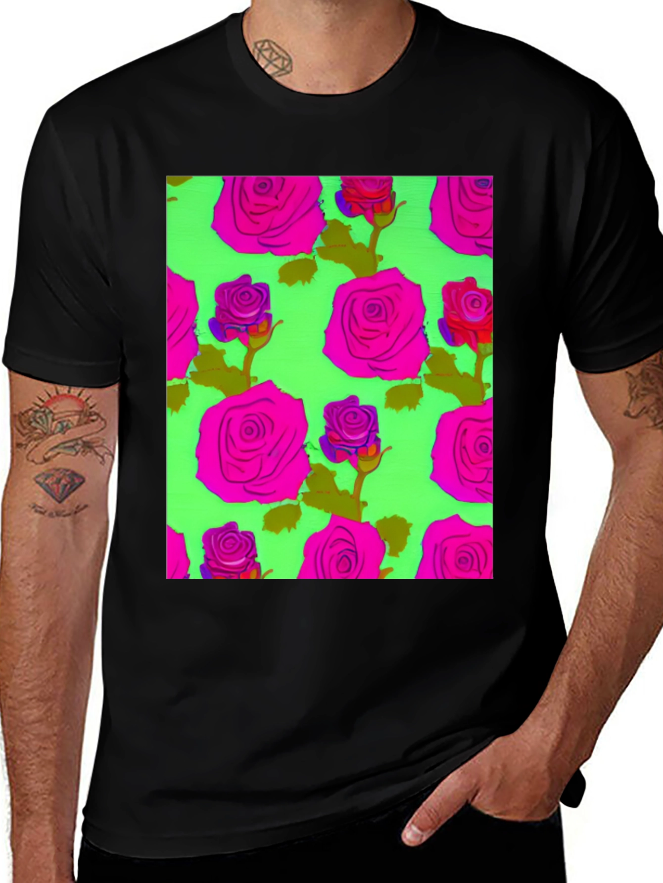 Variant 12 of Vibrant Floral Rose Pattern Tee - Trendy Graphic T-Shirt
