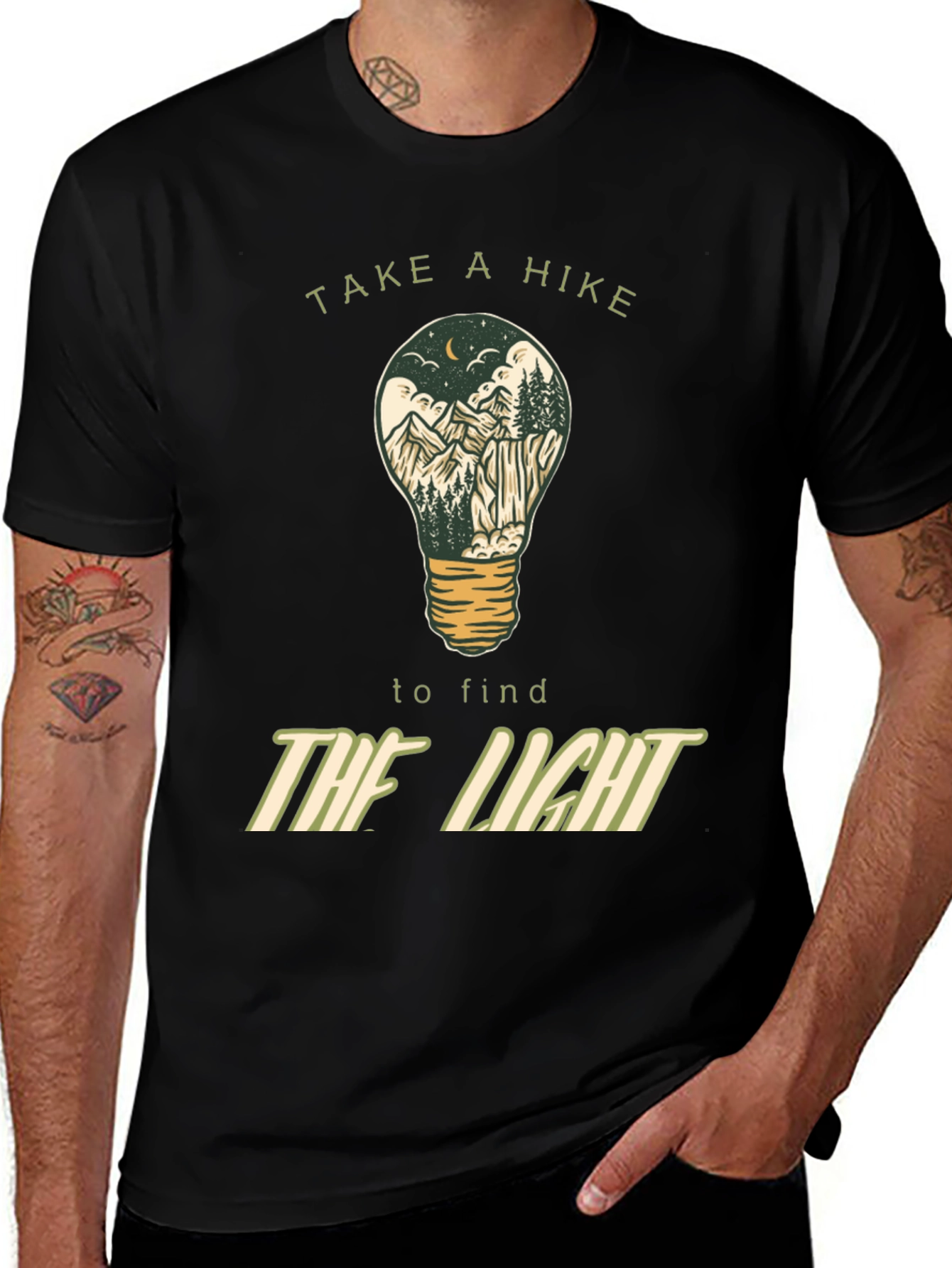 Variant 29 of Take A Hike T-Shirt - Find The Light Black Cotton Tee
