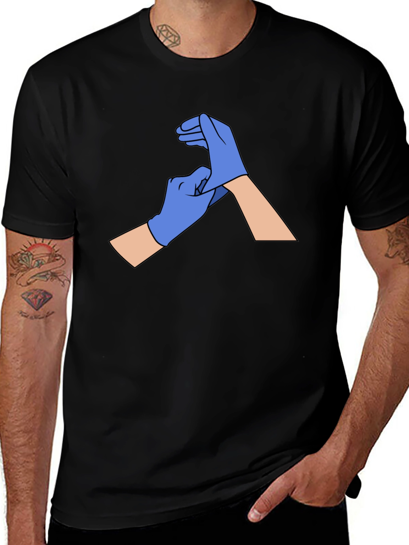 Variant 23 of Gloved Hands Graphic Tee - Black Cotton T-Shirt