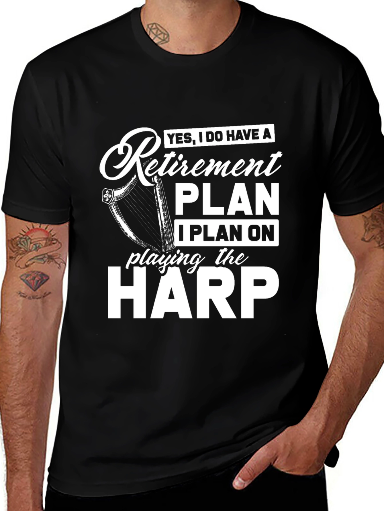 Variant 19 of Retirement Plan Harp Player Black T-Shirt