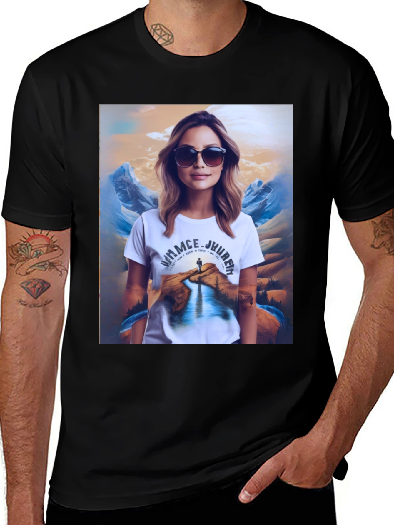 Variant 29 of Cool Graphic Tee - Woman with Mountain Scene