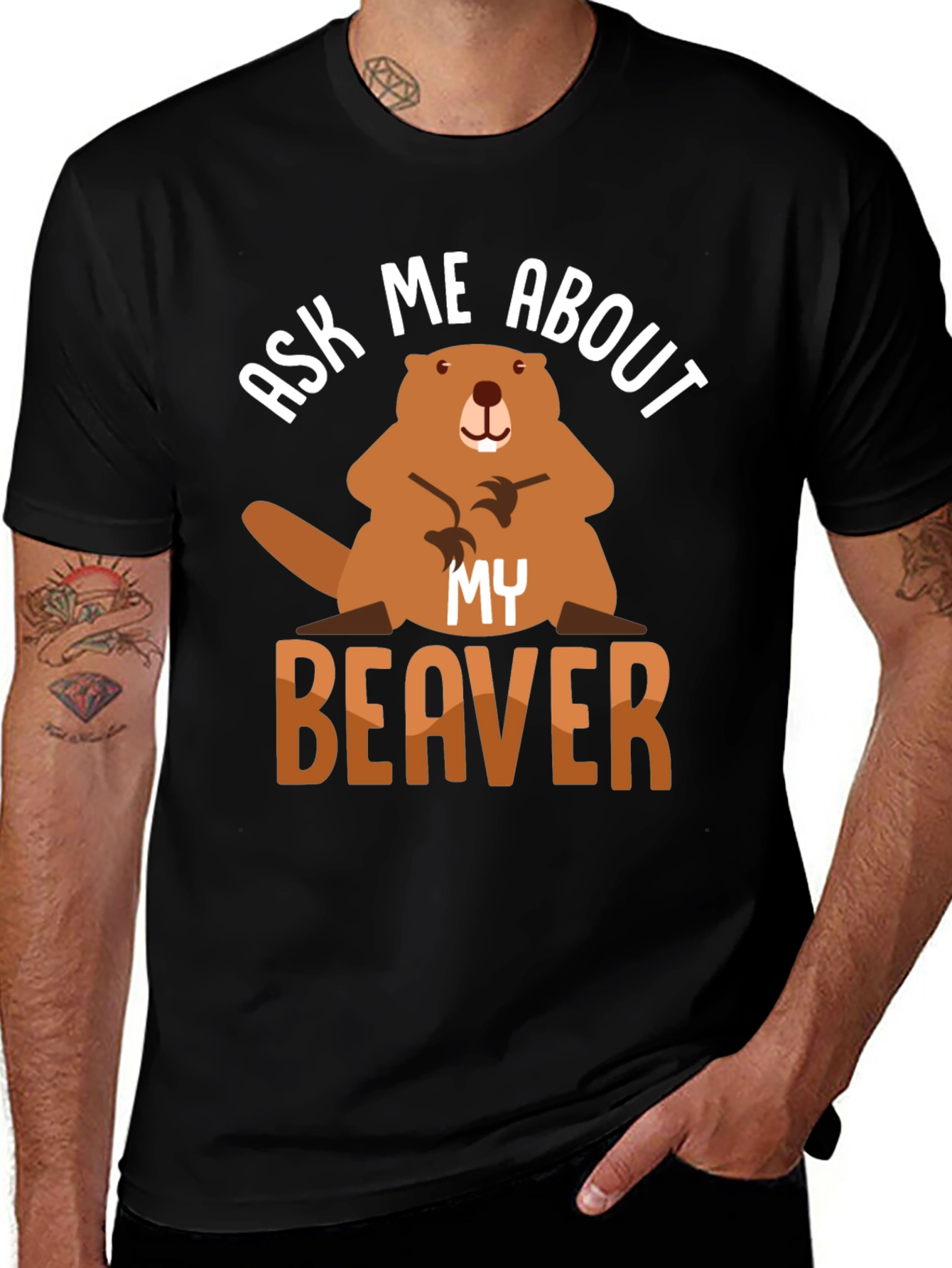 Variant 8 of Ask Me About My Beaver T-Shirt Funny Animal Tee