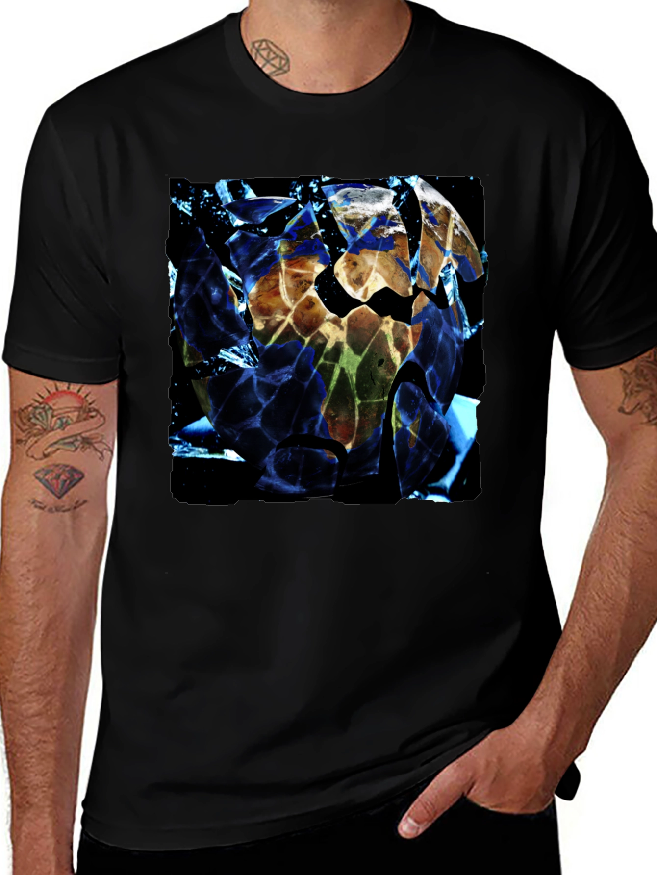 Variant 17 of Shattered Earth Graphic Tee - Black Crew Neck T-Shirt