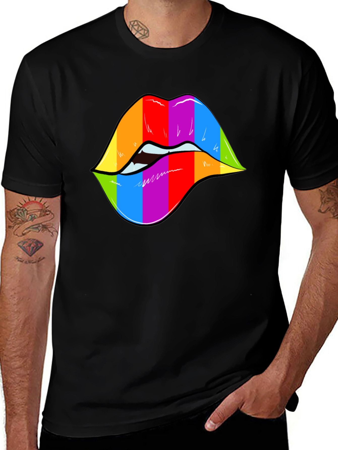 Rainbow Lips Graphic Black T-Shirt