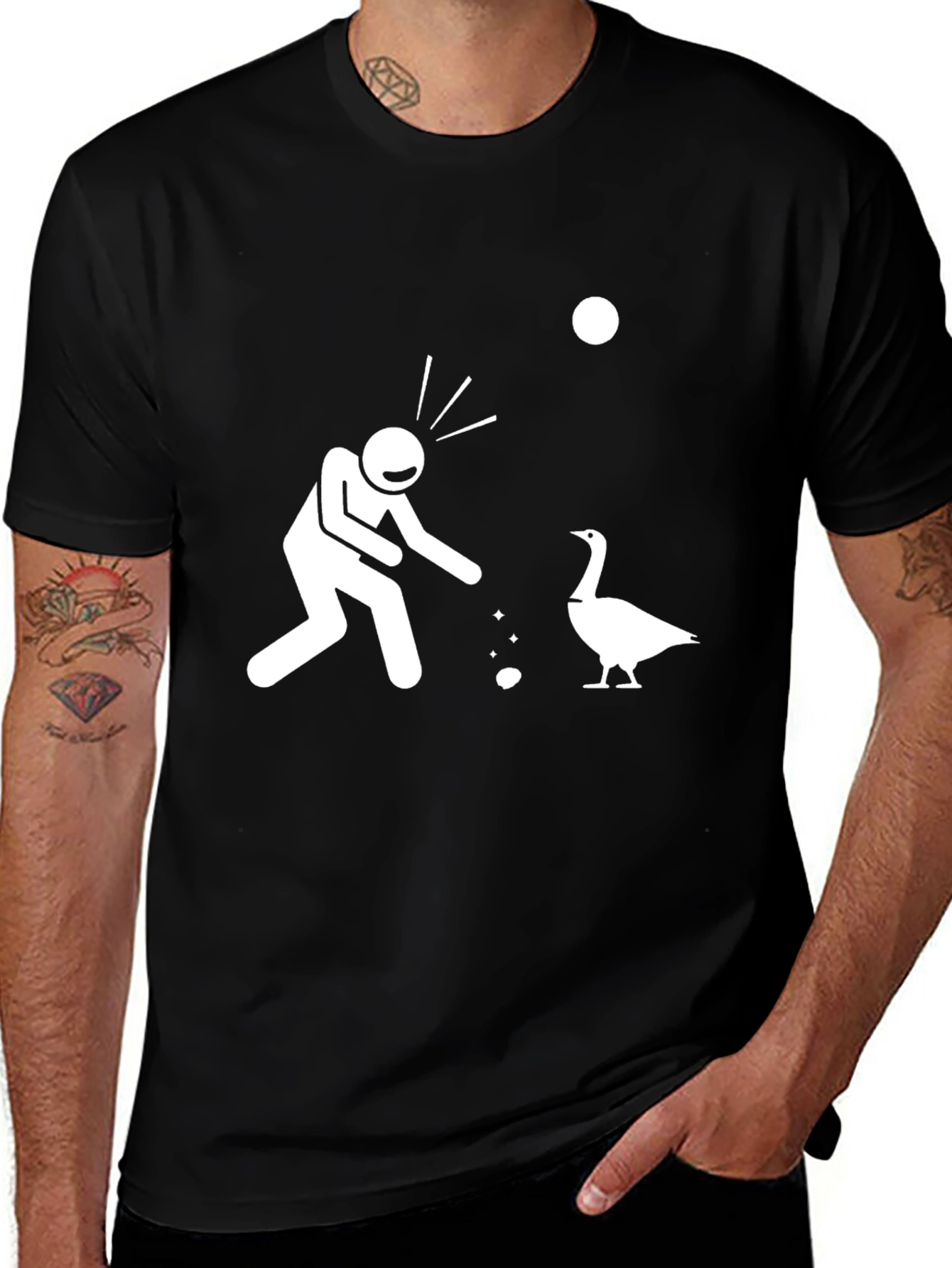 Variant 16 of Funny Goose T-Shirt - Stick Figure Feed the Goose