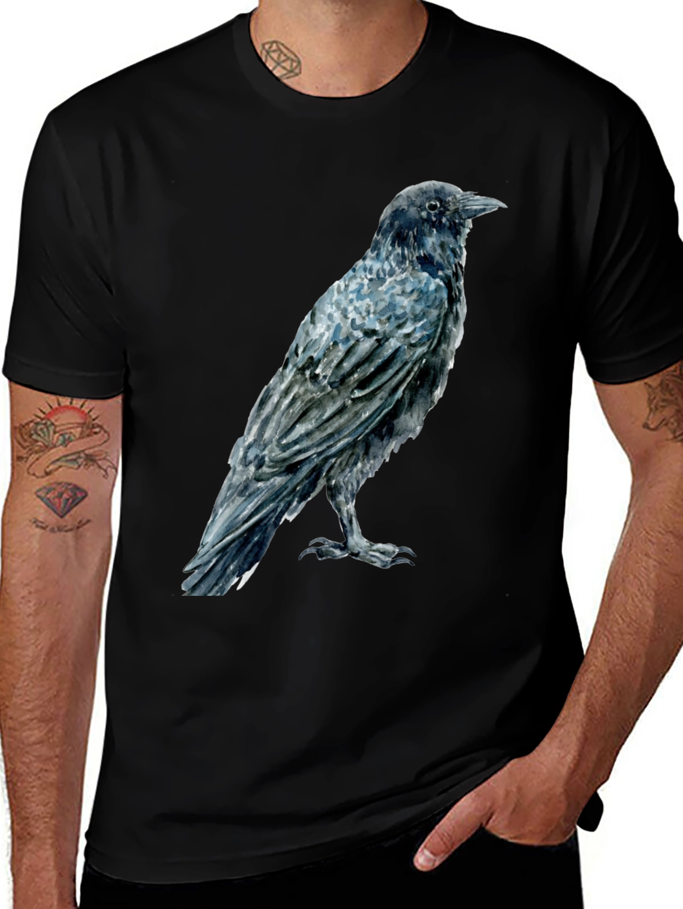 Variant 26 of Raven Print Men's Black T-Shirt