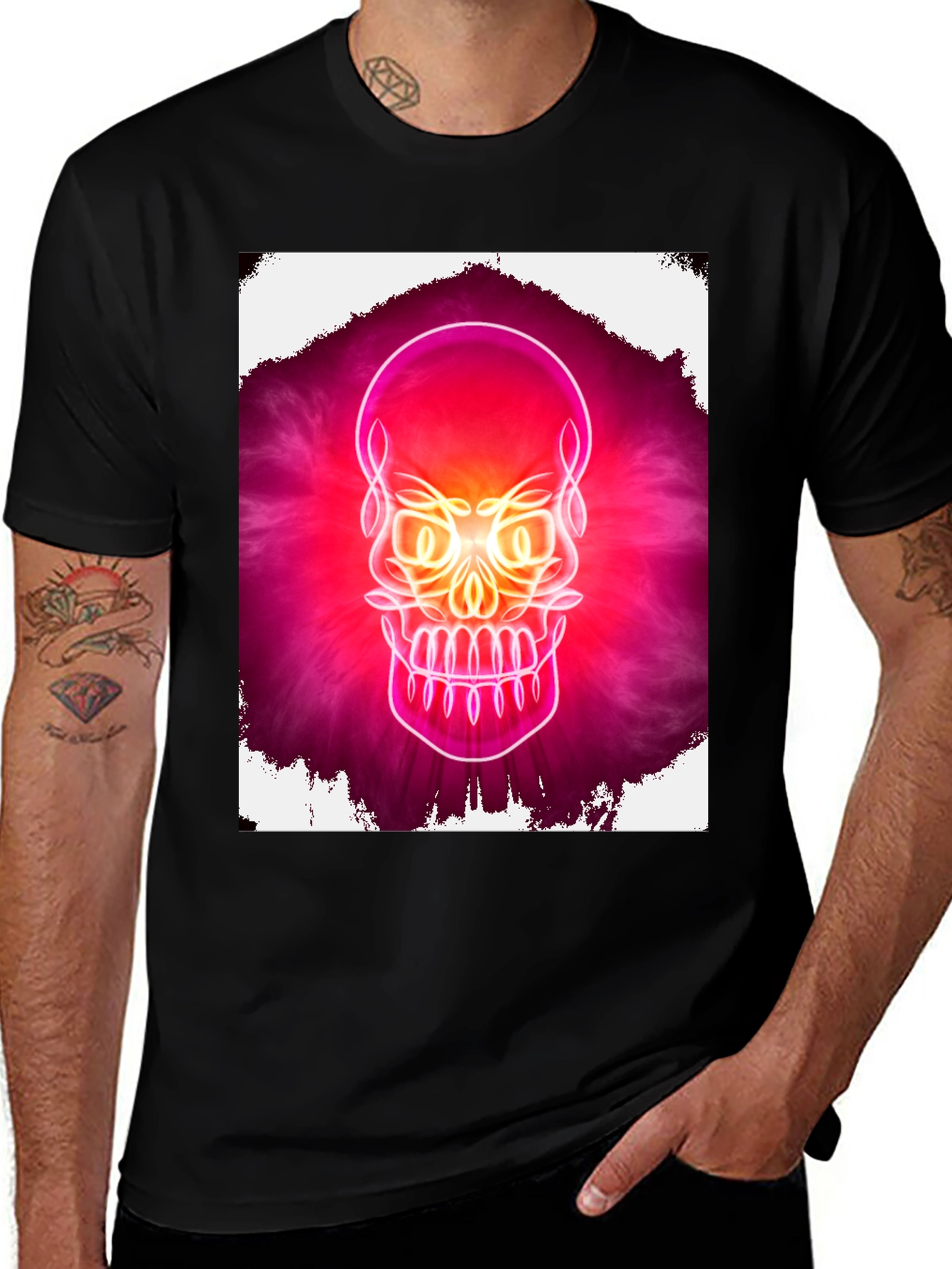 Variant 14 of Neon Skull Graphic Tee - Black