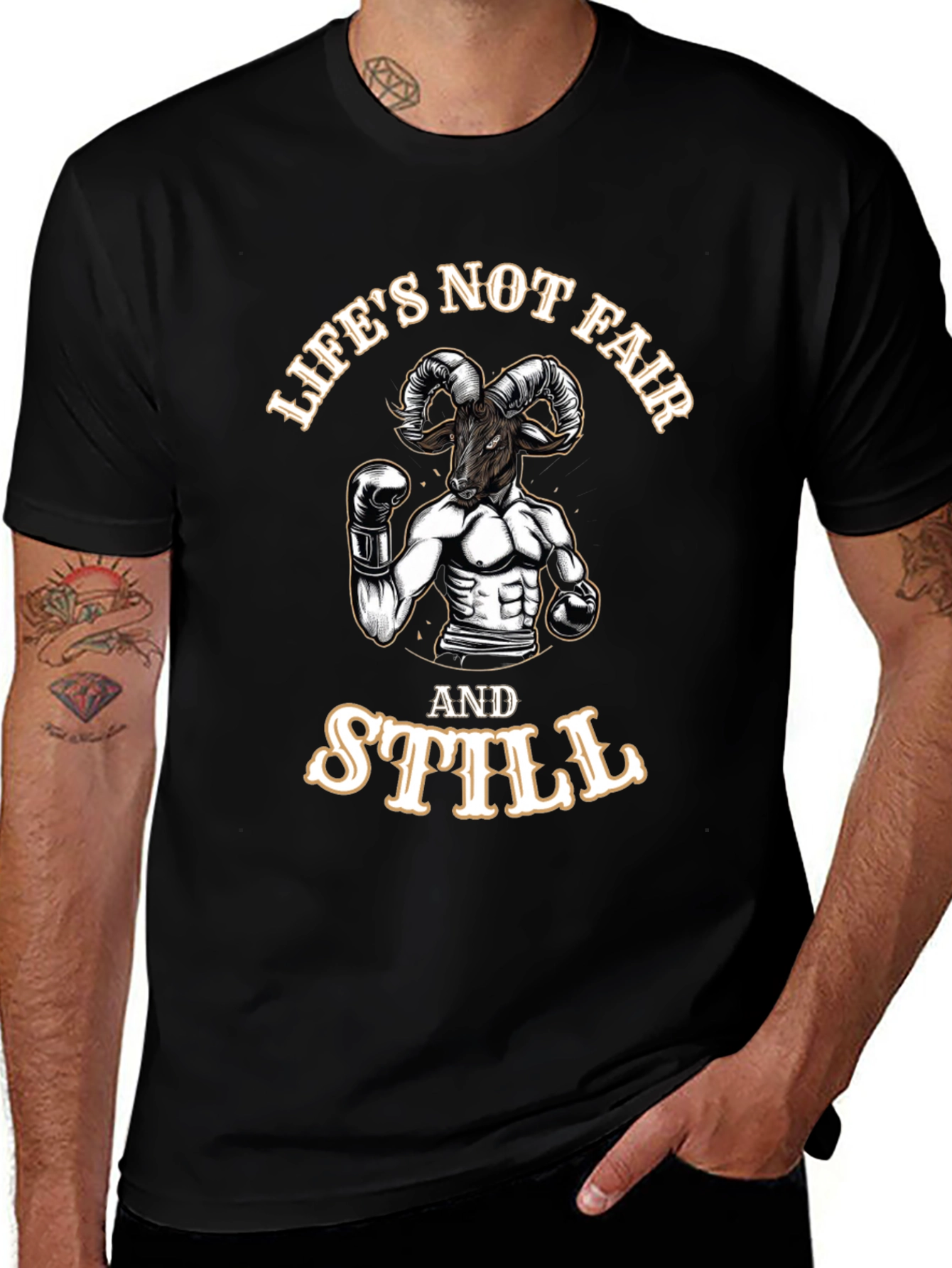 Variant 18 of Life's Not Fair Ram Boxer Black T-Shirt