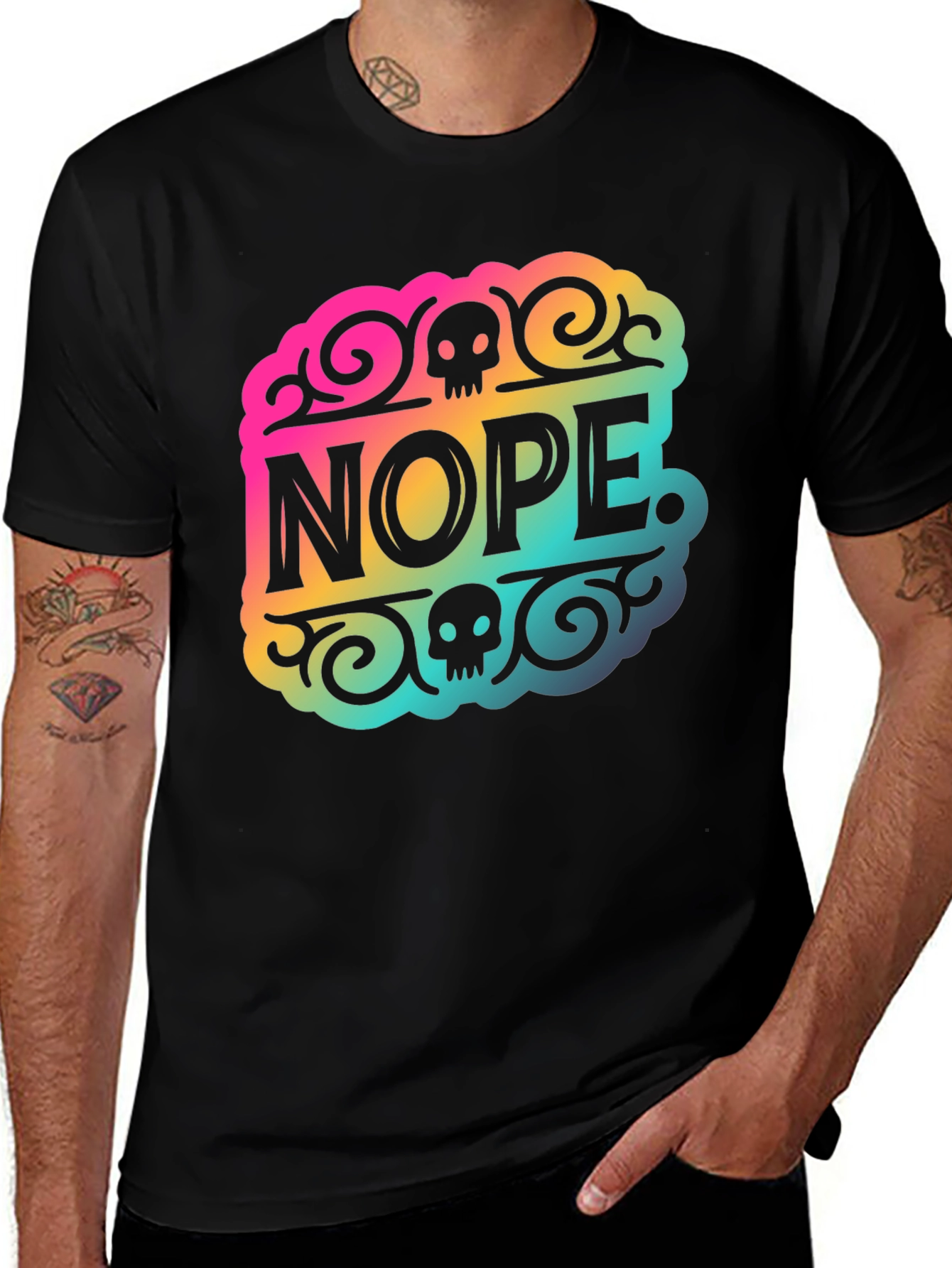 Variant 20 of Nope Graphic Tee - Colorful Skull Design